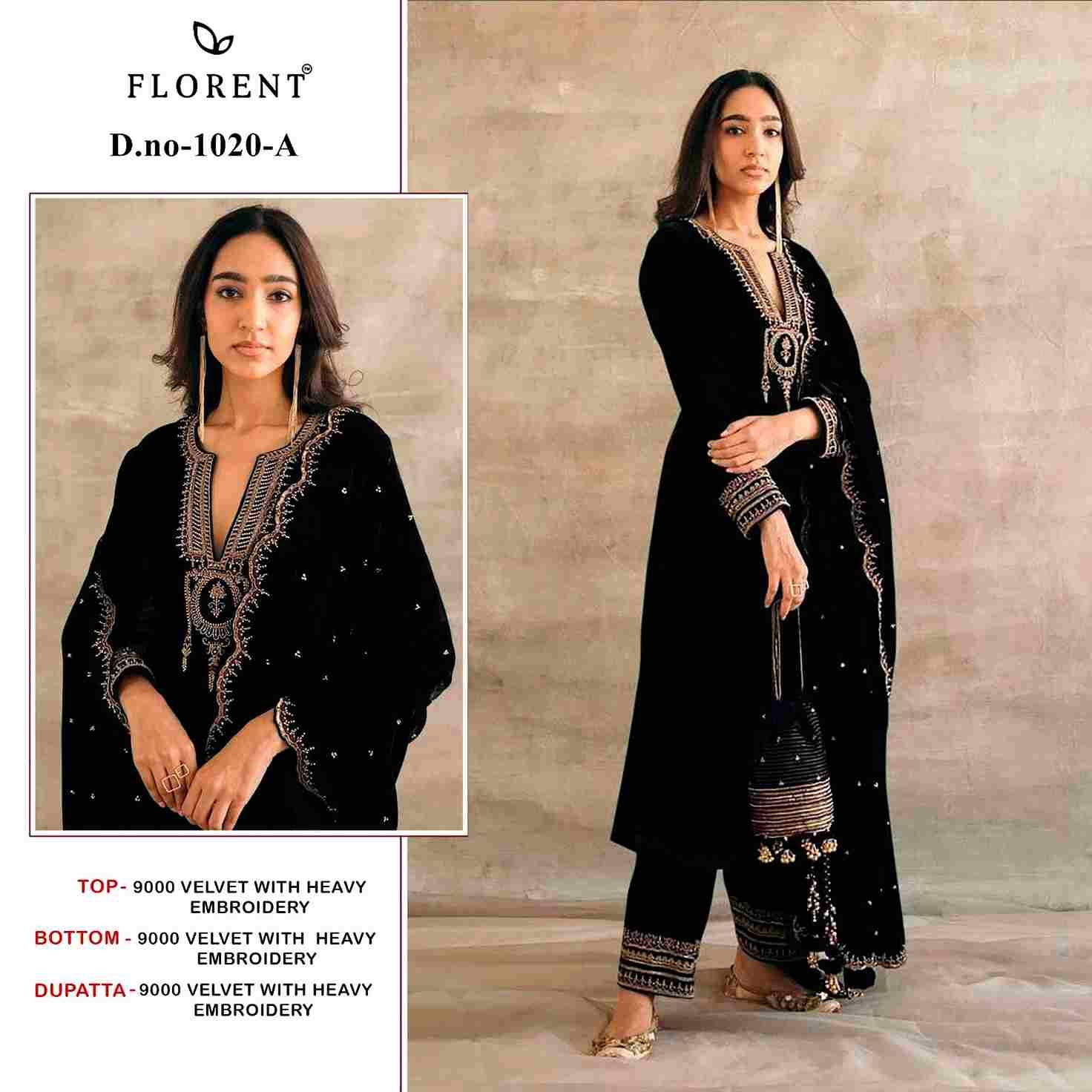 Florent 1020 Colours By Fashid Wholesale 1020-A To 1020-D Series Pakistani Suits Beautiful Fancy Colorful Stylish Party Wear & Occasional Wear Velvet Embroidery Dresses At Wholesale Price