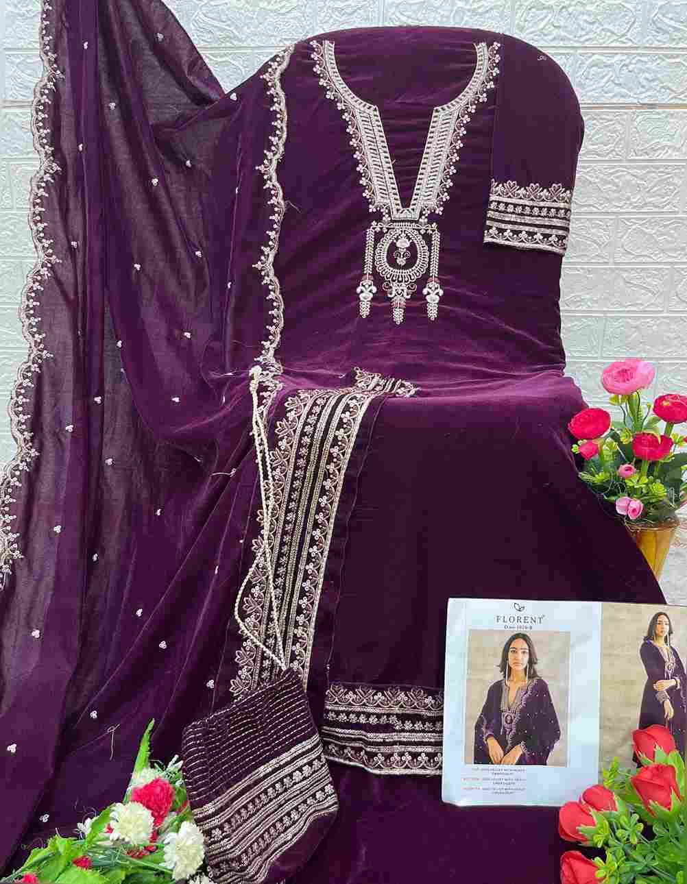 Florent 1020 Colours By Fashid Wholesale 1020-A To 1020-D Series Pakistani Suits Beautiful Fancy Colorful Stylish Party Wear & Occasional Wear Velvet Embroidery Dresses At Wholesale Price