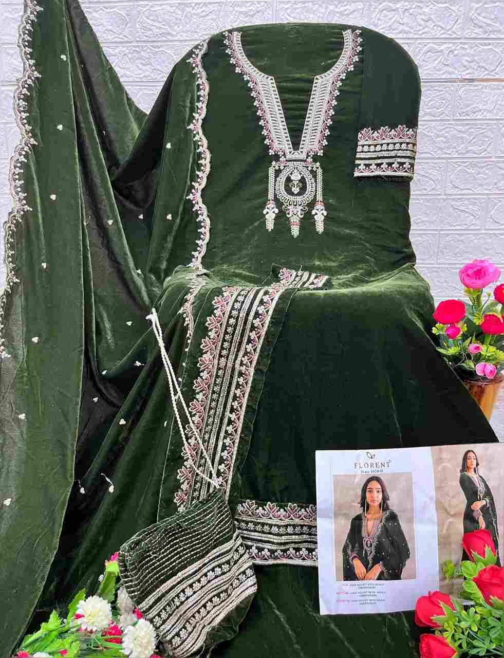 Florent 1020 Colours By Fashid Wholesale 1020-A To 1020-D Series Pakistani Suits Beautiful Fancy Colorful Stylish Party Wear & Occasional Wear Velvet Embroidery Dresses At Wholesale Price