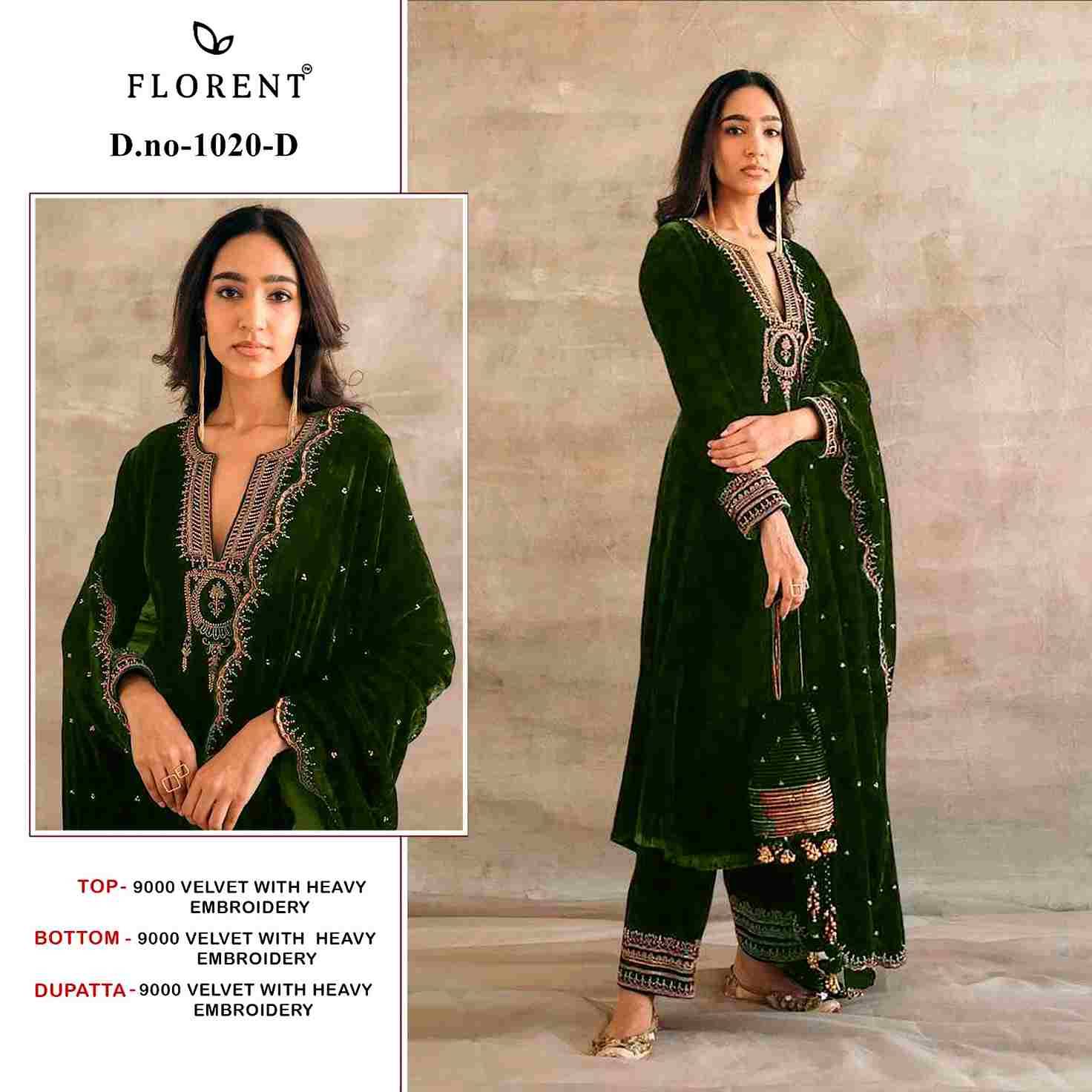 Florent 1020 Colours By Fashid Wholesale 1020-A To 1020-D Series Pakistani Suits Beautiful Fancy Colorful Stylish Party Wear & Occasional Wear Velvet Embroidery Dresses At Wholesale Price