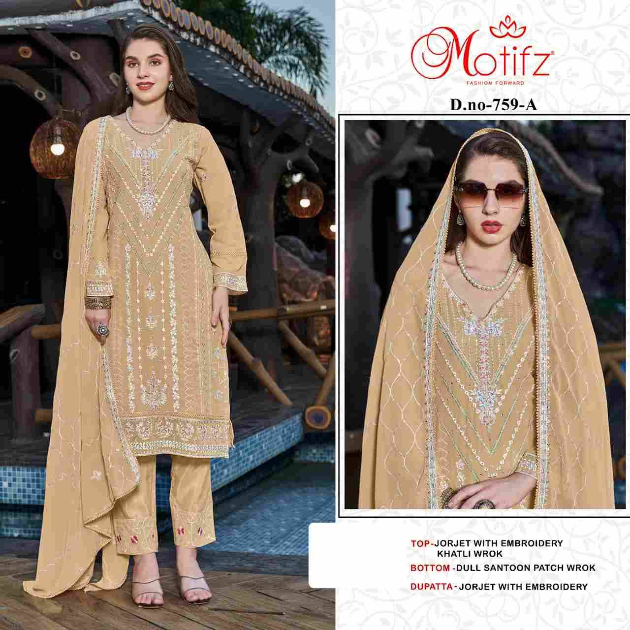 Motifz Hit Design 759 Colours By Motifz 759-A To 759-D Series Beautiful Pakistani Suits Colorful Stylish Fancy Casual Wear & Ethnic Wear Georgette Dresses At Wholesale Price