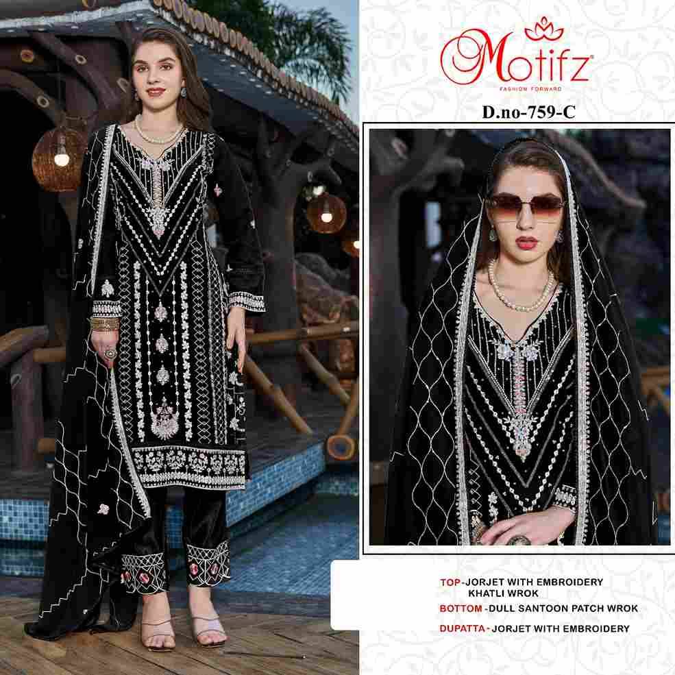 Motifz Hit Design 759 Colours By Motifz 759-A To 759-D Series Beautiful Pakistani Suits Colorful Stylish Fancy Casual Wear & Ethnic Wear Georgette Dresses At Wholesale Price