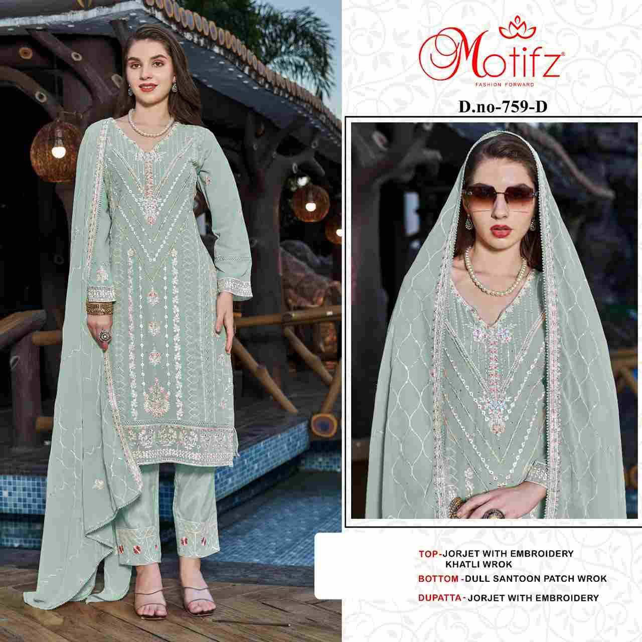 Motifz Hit Design 759 Colours By Motifz 759-A To 759-D Series Beautiful Pakistani Suits Colorful Stylish Fancy Casual Wear & Ethnic Wear Georgette Dresses At Wholesale Price