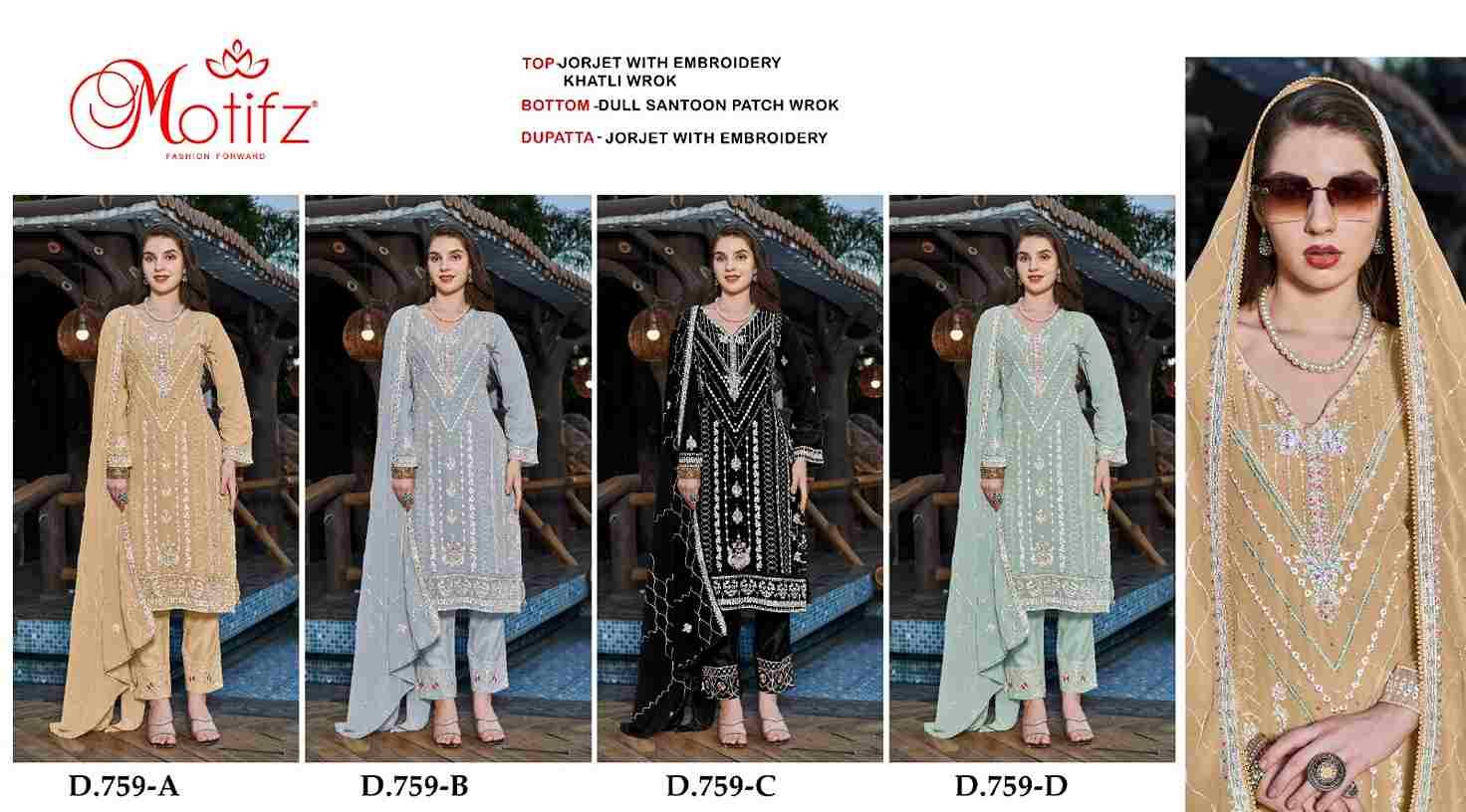 Motifz Hit Design 759 Colours By Motifz 759-A To 759-D Series Beautiful Pakistani Suits Colorful Stylish Fancy Casual Wear & Ethnic Wear Georgette Dresses At Wholesale Price