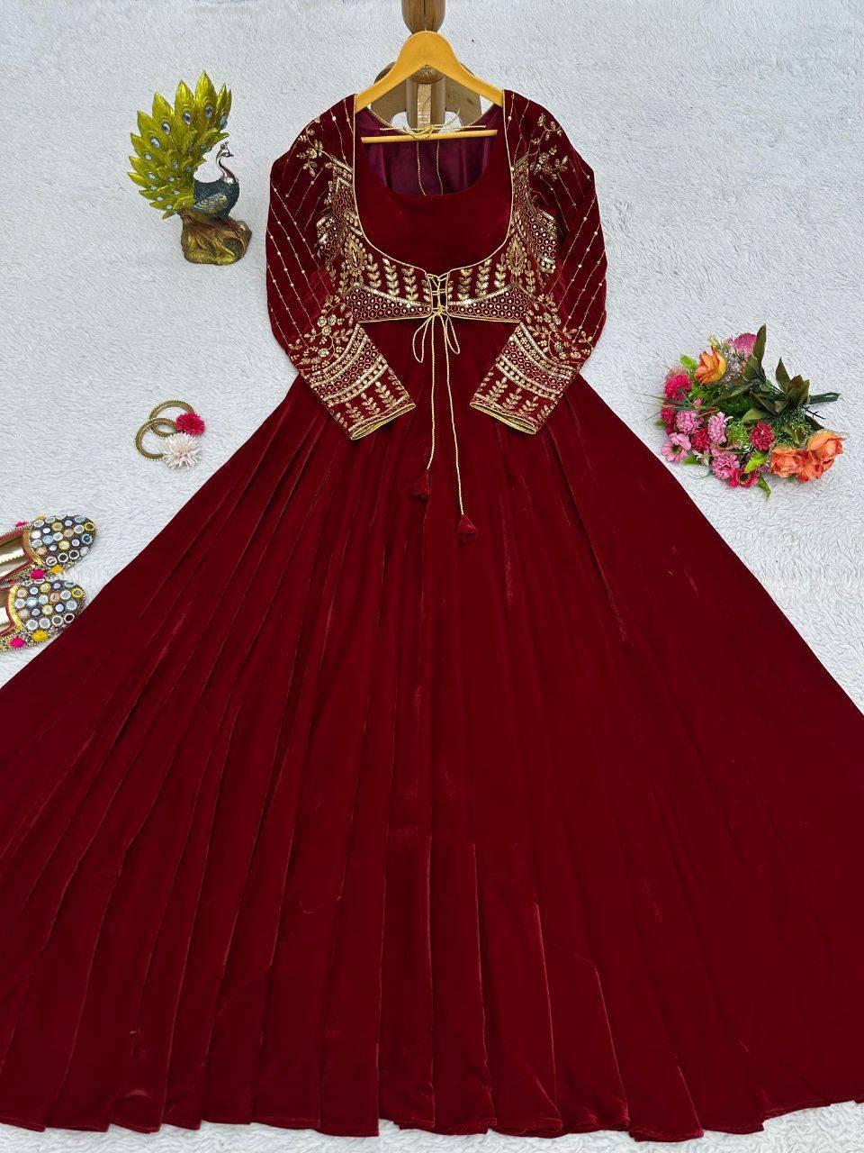 R-5640 By Fashid Wholesale Designer Stylish Fancy Colorful Beautiful Party Wear & Ethnic Wear Collection Velvet Gown With Koti At Wholesale Price