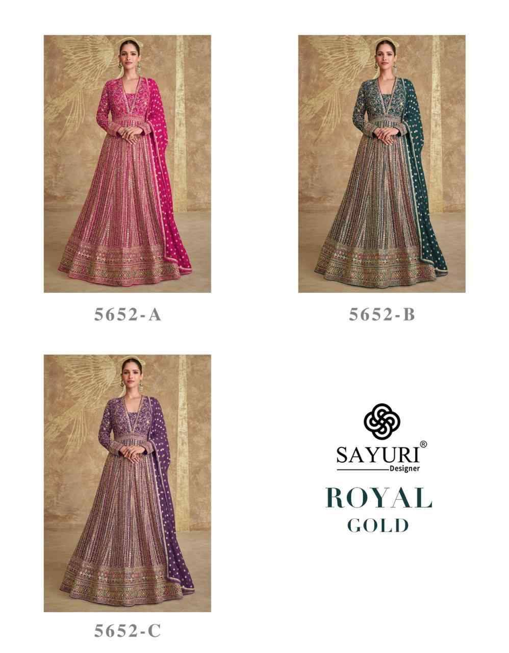 Royal Gold By Sayuri 5652-A To 5652-C Series Designer Stylish Fancy Colorful Beautiful Party Wear & Ethnic Wear Collection Georgette Gown With Bottom At Wholesale Price