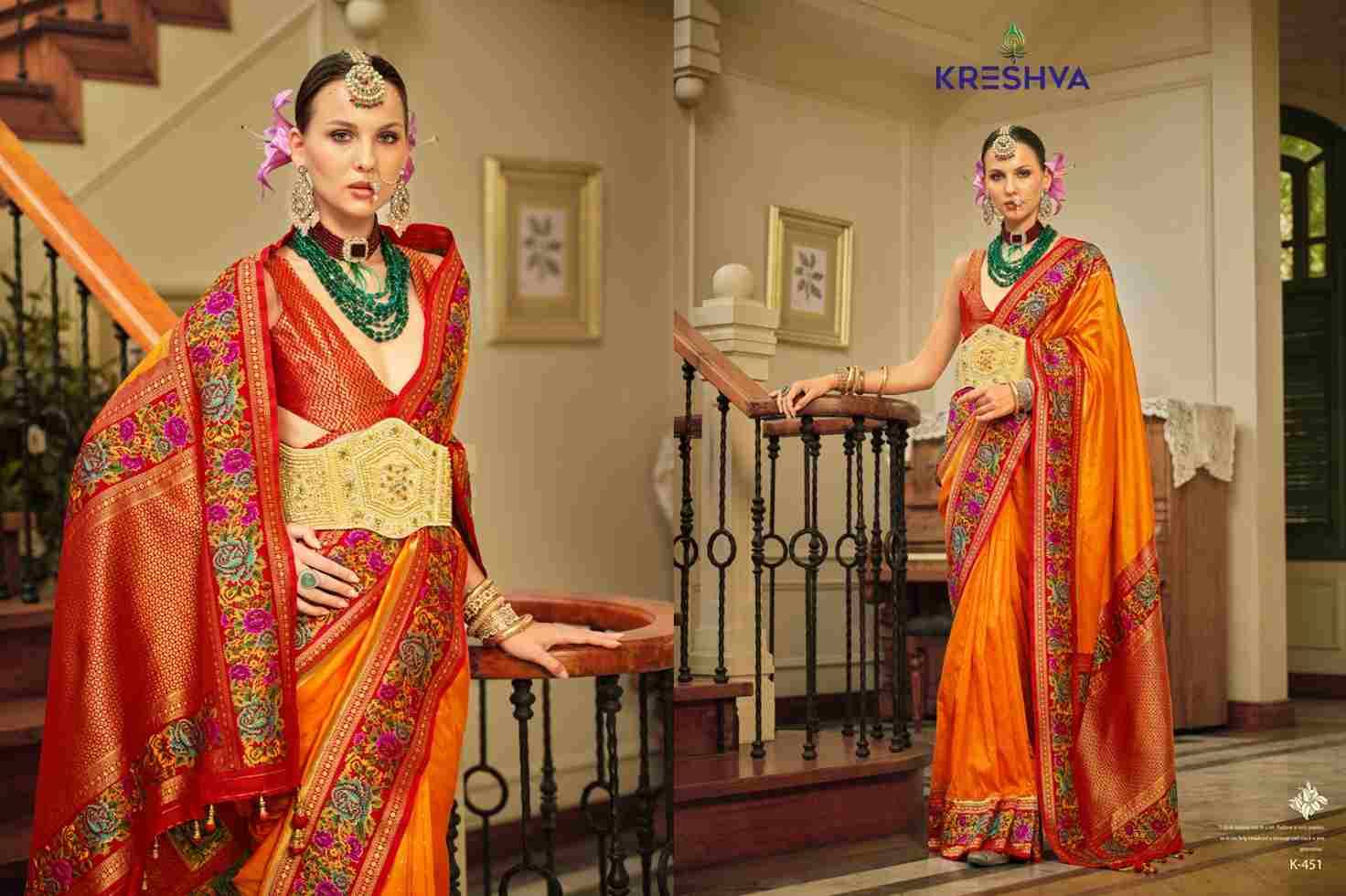 Amaya By Kreshva 445 To 453 Series Indian Traditional Wear Collection Beautiful Stylish Fancy Colorful Party Wear & Occasional Wear Banarasi Silk Sarees At Wholesale Price