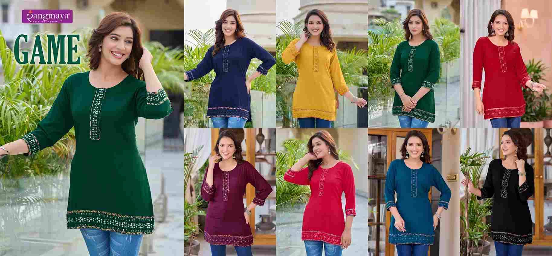 Game By Rangmaya 101 To 108 Series Designer Stylish Fancy Colorful Beautiful Party Wear & Ethnic Wear Collection Rayon Tops At Wholesale Price