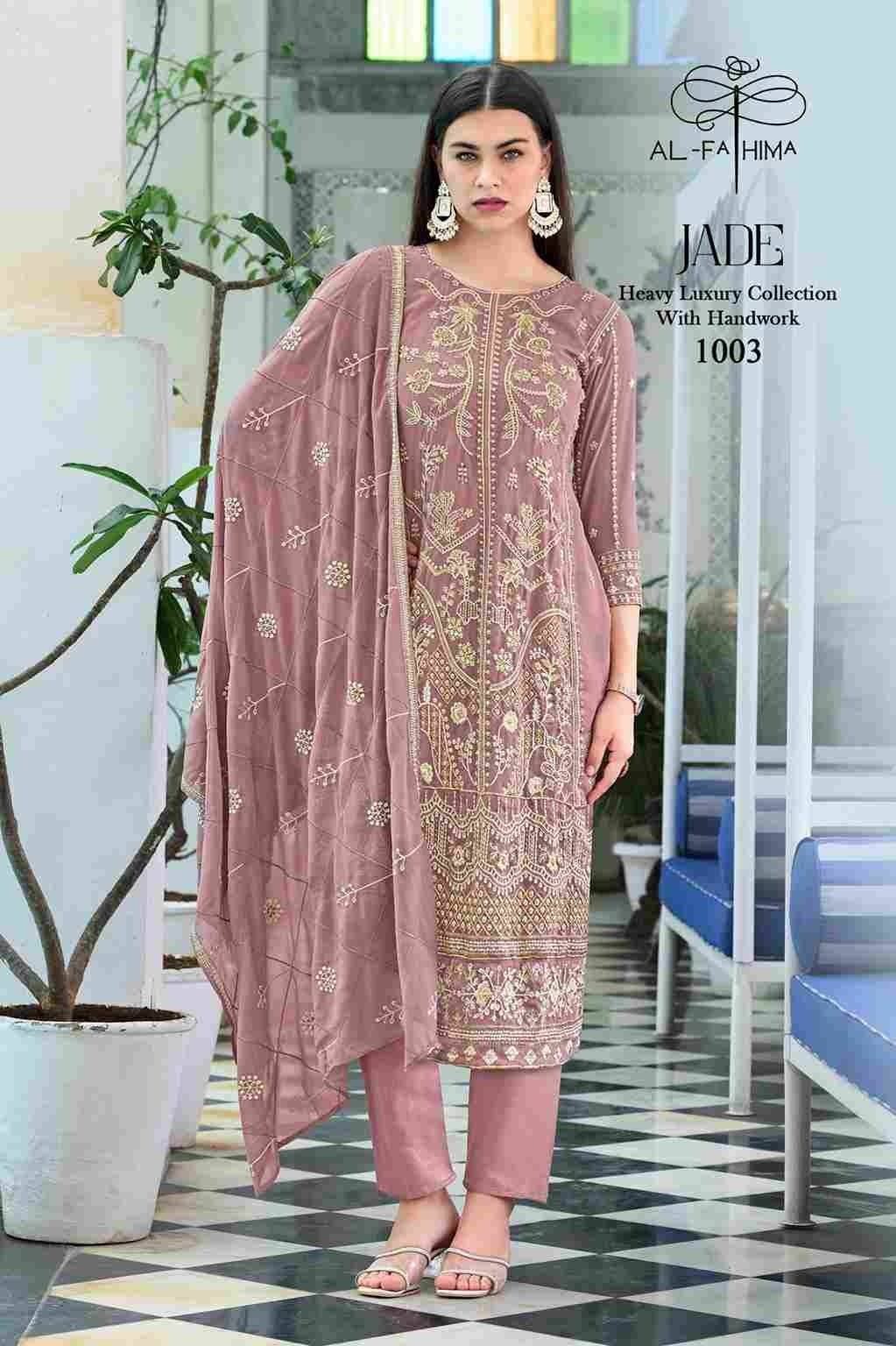 Jade By Al-Fahima 1001 To 1004 Series Beautiful Pakistani Suits Colorful Stylish Fancy Casual Wear & Ethnic Wear Faux Georgette Embroidered Dresses At Wholesale Price