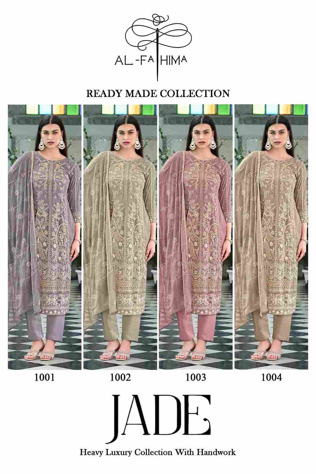 Jade By Al-Fahima 1001 To 1004 Series Beautiful Pakistani Suits Colorful Stylish Fancy Casual Wear & Ethnic Wear Faux Georgette Embroidered Dresses At Wholesale Price