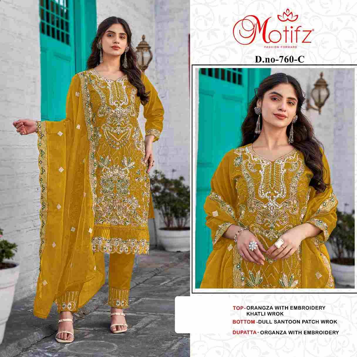 Motifz Hit Design 760 Colours By Motifz 760-A To 760-D Series Beautiful Pakistani Suits Colorful Stylish Fancy Casual Wear & Ethnic Wear Organza Dresses At Wholesale Price