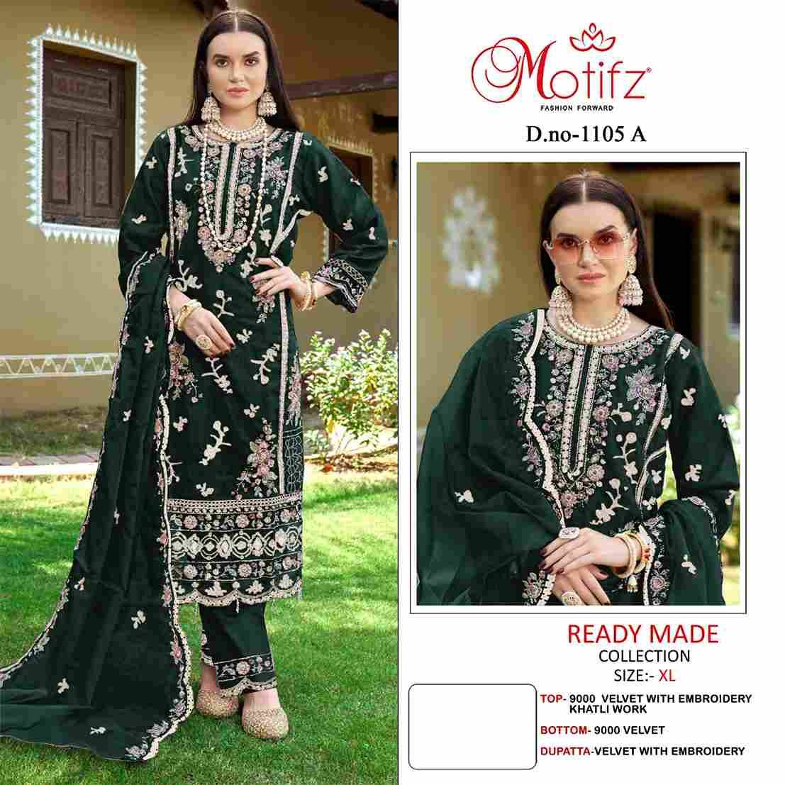 Motifz Hit Design 1105 Colours By Motifz 1105-A To 1105-D Series Beautiful Pakistani Suits Colorful Stylish Fancy Casual Wear & Ethnic Wear Velvet Dresses At Wholesale Price