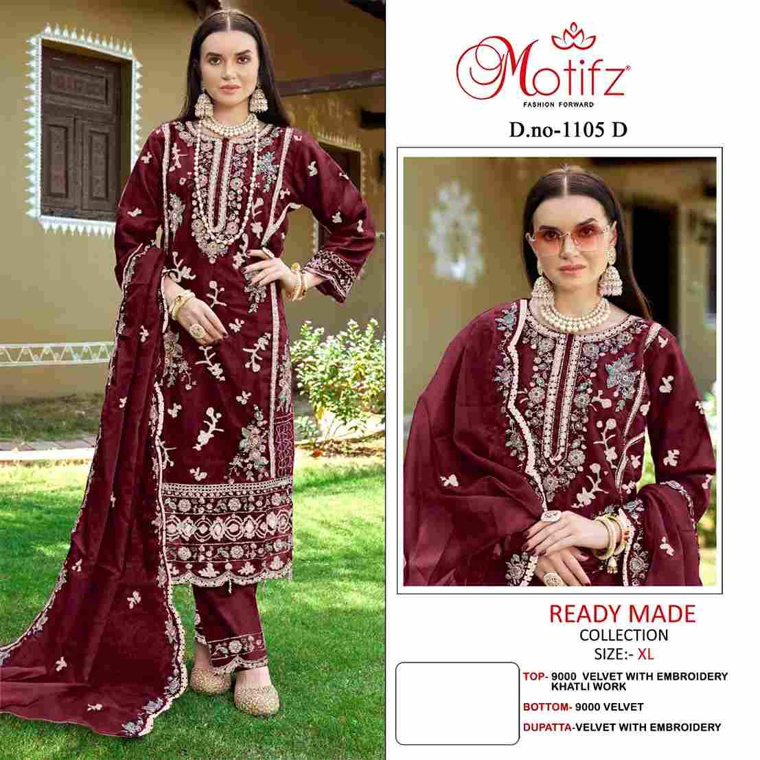 Motifz Hit Design 1105 Colours By Motifz 1105-A To 1105-D Series Beautiful Pakistani Suits Colorful Stylish Fancy Casual Wear & Ethnic Wear Velvet Dresses At Wholesale Price