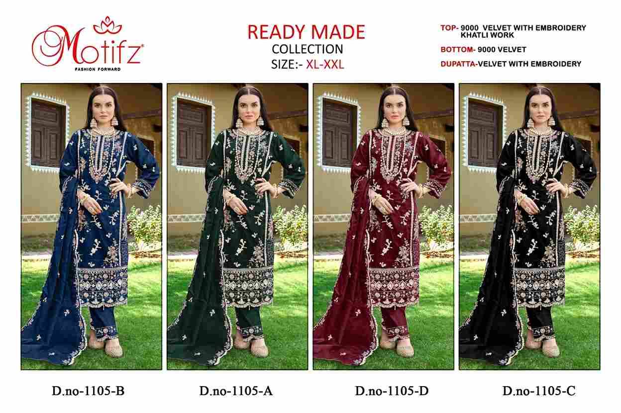 Motifz Hit Design 1105 Colours By Motifz 1105-A To 1105-D Series Beautiful Pakistani Suits Colorful Stylish Fancy Casual Wear & Ethnic Wear Velvet Dresses At Wholesale Price