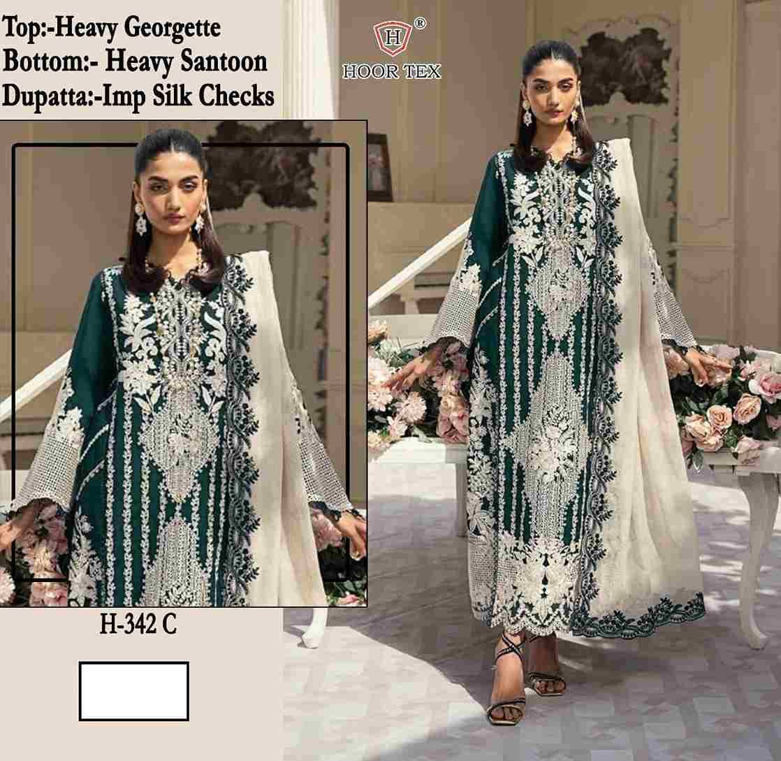 Hoor Tex Hit Design H-342 Colours By Hoor Tex H-342-A To H-342-D Series Designer Festive Pakistani Suits Collection Beautiful Stylish Fancy Colorful Party Wear & Occasional Wear Heavy Georgette Embroidered Dresses At Wholesale Price