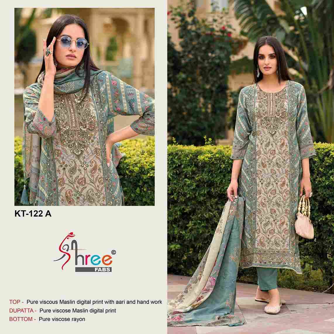 Shree Fabs Hit Design Kt-122 Colours By Shree Fabs Kt-122-A To Kt-122-D Series Designer Pakistani Suits Beautiful Fancy Stylish Colorful Party Wear & Occasional Wear Pure Muslin Print Dresses At Wholesale Price