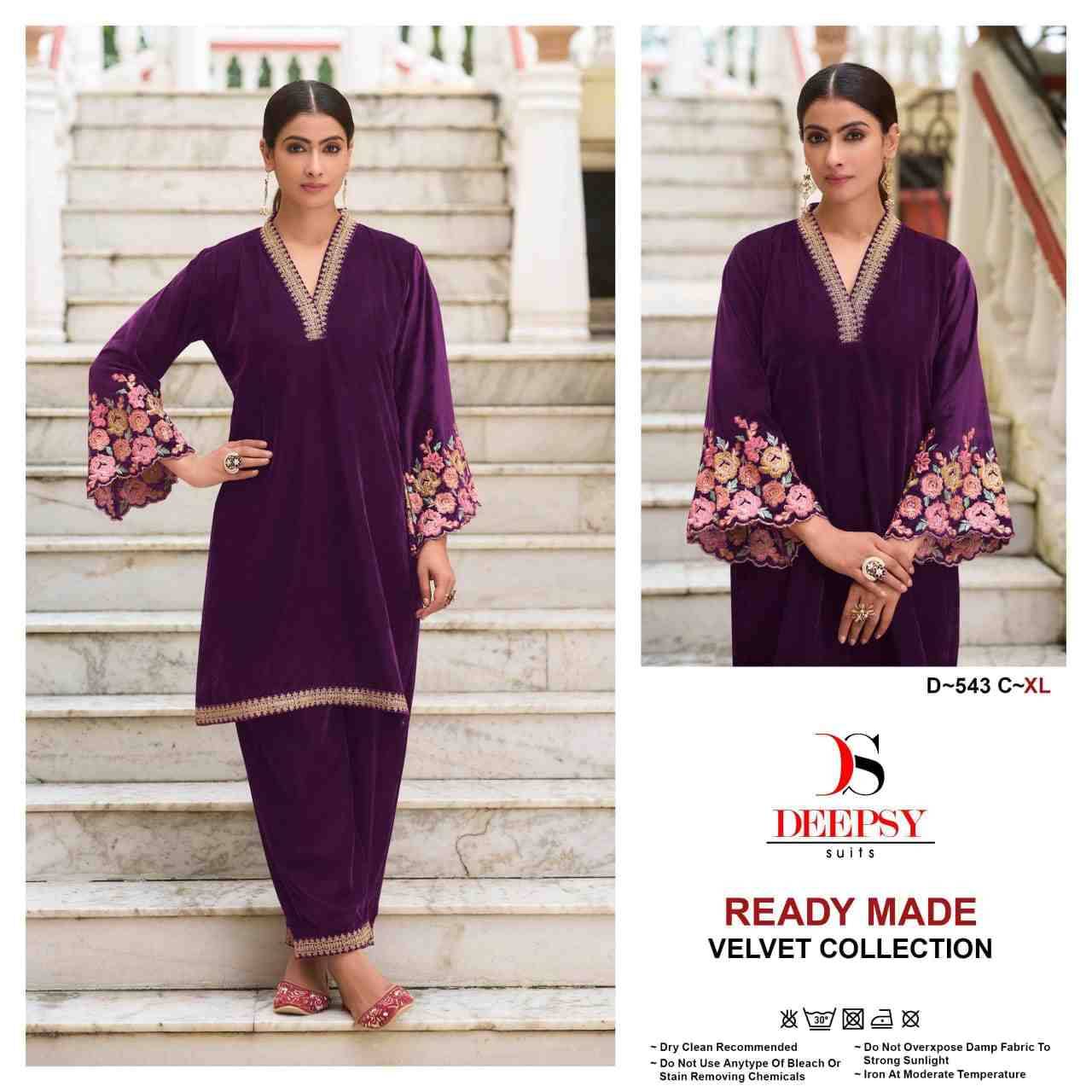 Deepsy Hit Design 543 Colours By Deepsy Suits 543-A To 543-D Series Designer Pakistani Suits Collection Beautiful Stylish Fancy Colorful Party Wear & Occasional Wear Velvet Kurtis With Bottom At Wholesale Price