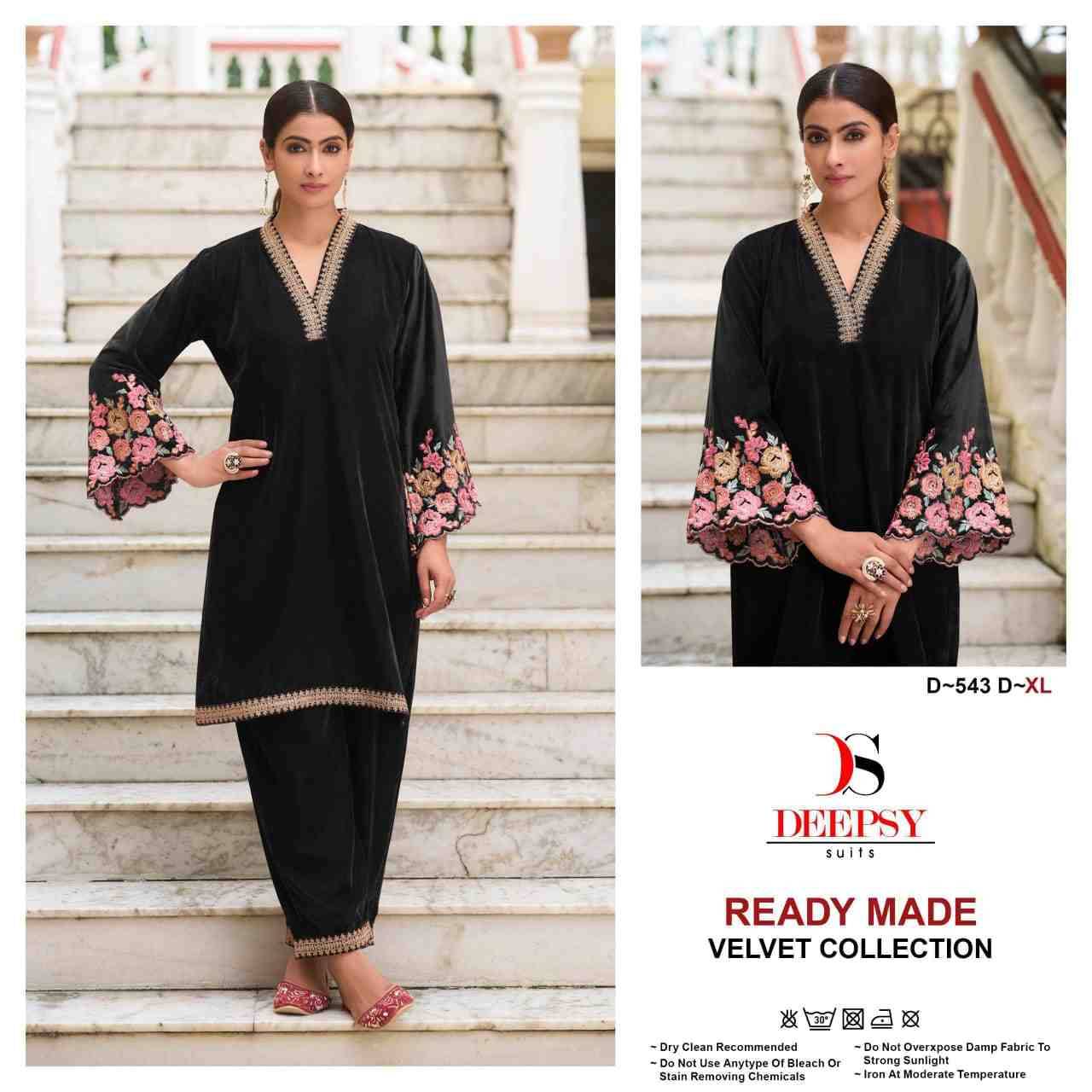 Deepsy Hit Design 543 Colours By Deepsy Suits 543-A To 543-D Series Designer Pakistani Suits Collection Beautiful Stylish Fancy Colorful Party Wear & Occasional Wear Velvet Kurtis With Bottom At Wholesale Price