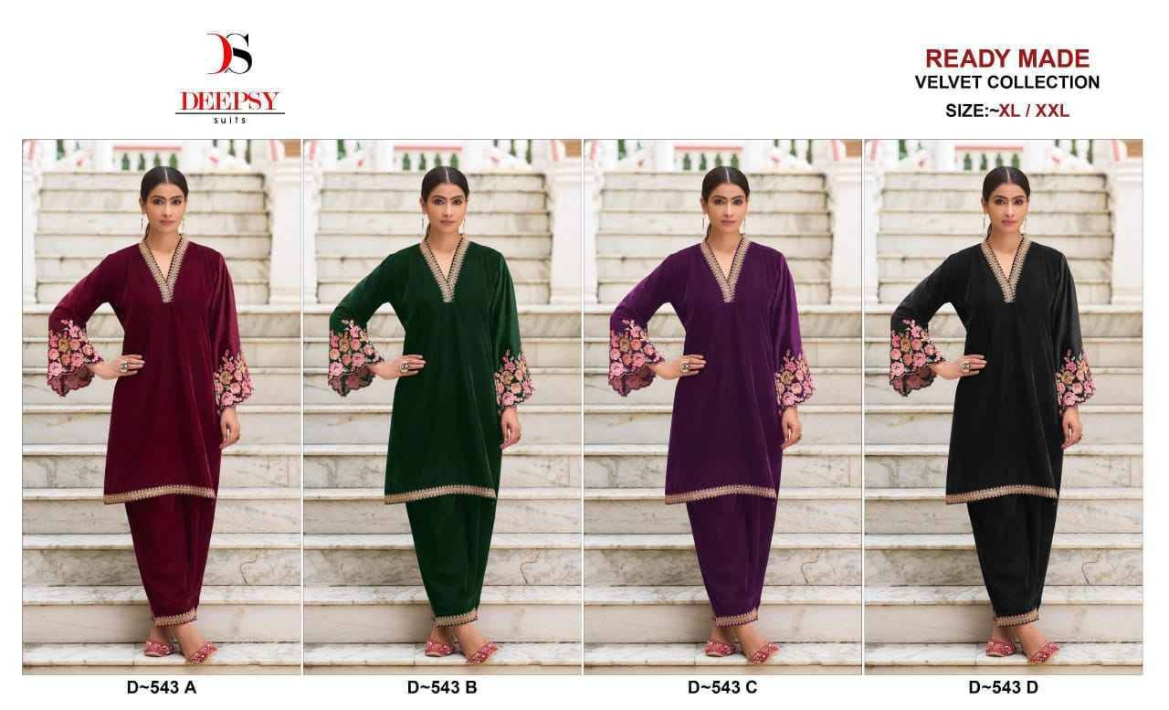 Deepsy Hit Design 543 Colours By Deepsy Suits 543-A To 543-D Series Designer Pakistani Suits Collection Beautiful Stylish Fancy Colorful Party Wear & Occasional Wear Velvet Kurtis With Bottom At Wholesale Price