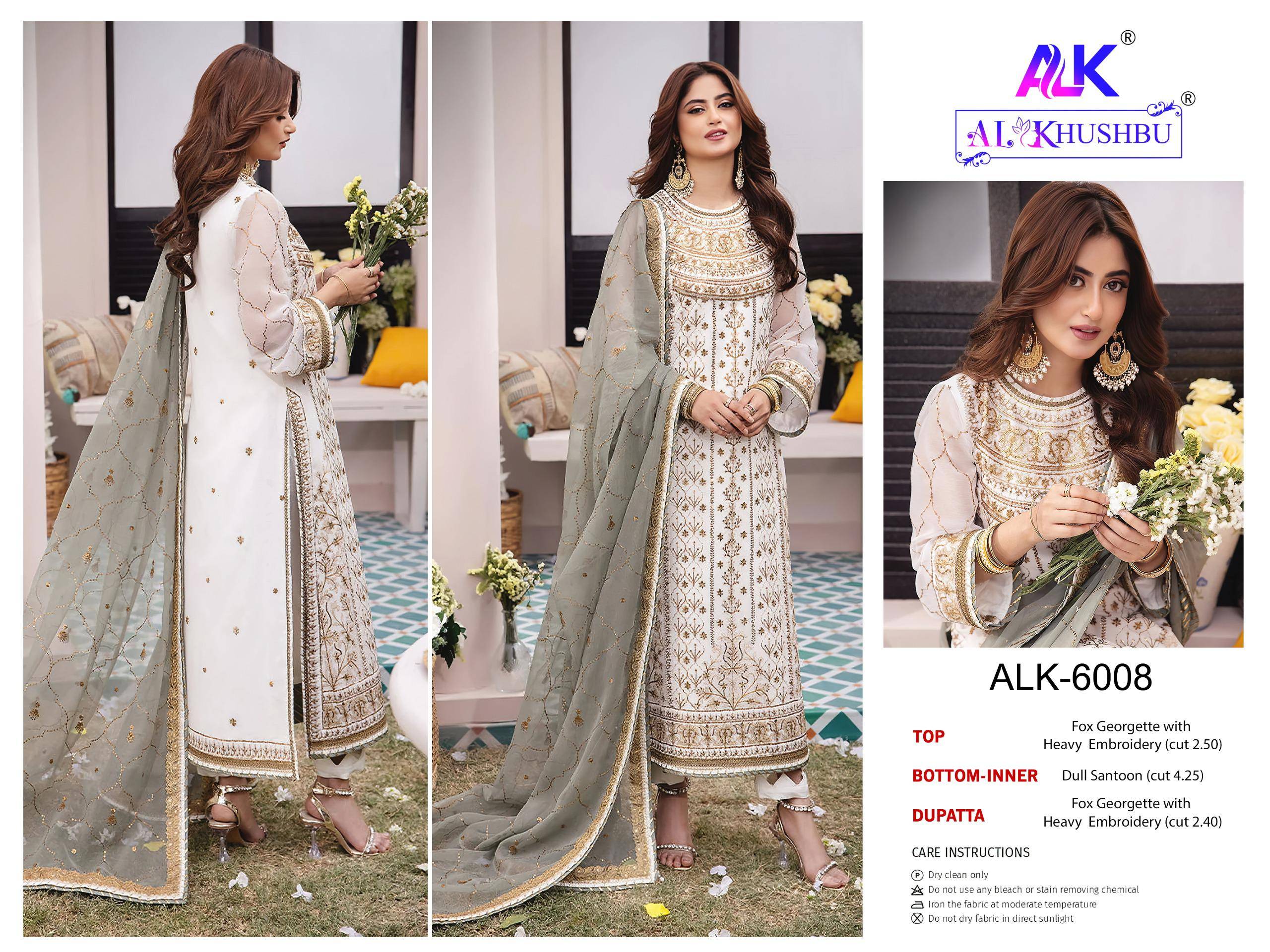 Agha Noor Vol-2 By Al Khushbu 6006 To 6008 Series Designer Pakistani Suits Beautiful Fancy Stylish Colorful Party Wear & Occasional Wear Faux Georgette With Embroidery Dresses At Wholesale Price