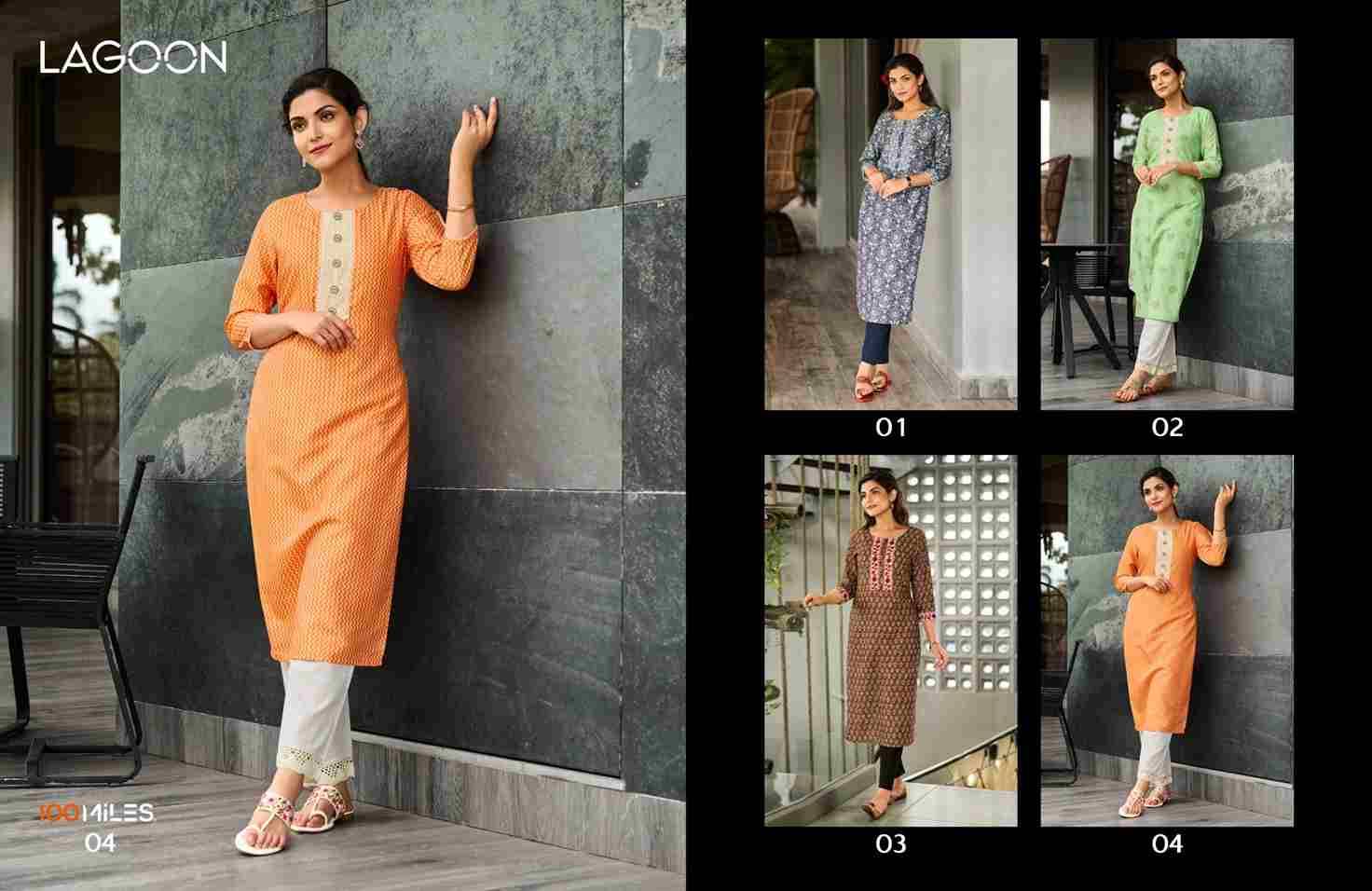 Lagoon By 100 Miles 01 To 04 Series Designer Stylish Fancy Colorful Beautiful Party Wear & Ethnic Wear Collection Fancy Kurtis At Wholesale Price