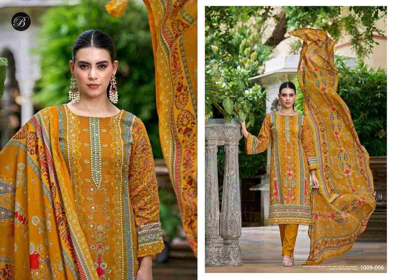 Sanjeeda By Belliza 1009-001 To 1009-006 Series Beautiful Festive Suits Colorful Stylish Fancy Casual Wear & Ethnic Wear Pure Jam Cotton Print With Embroidered Dresses At Wholesale Price