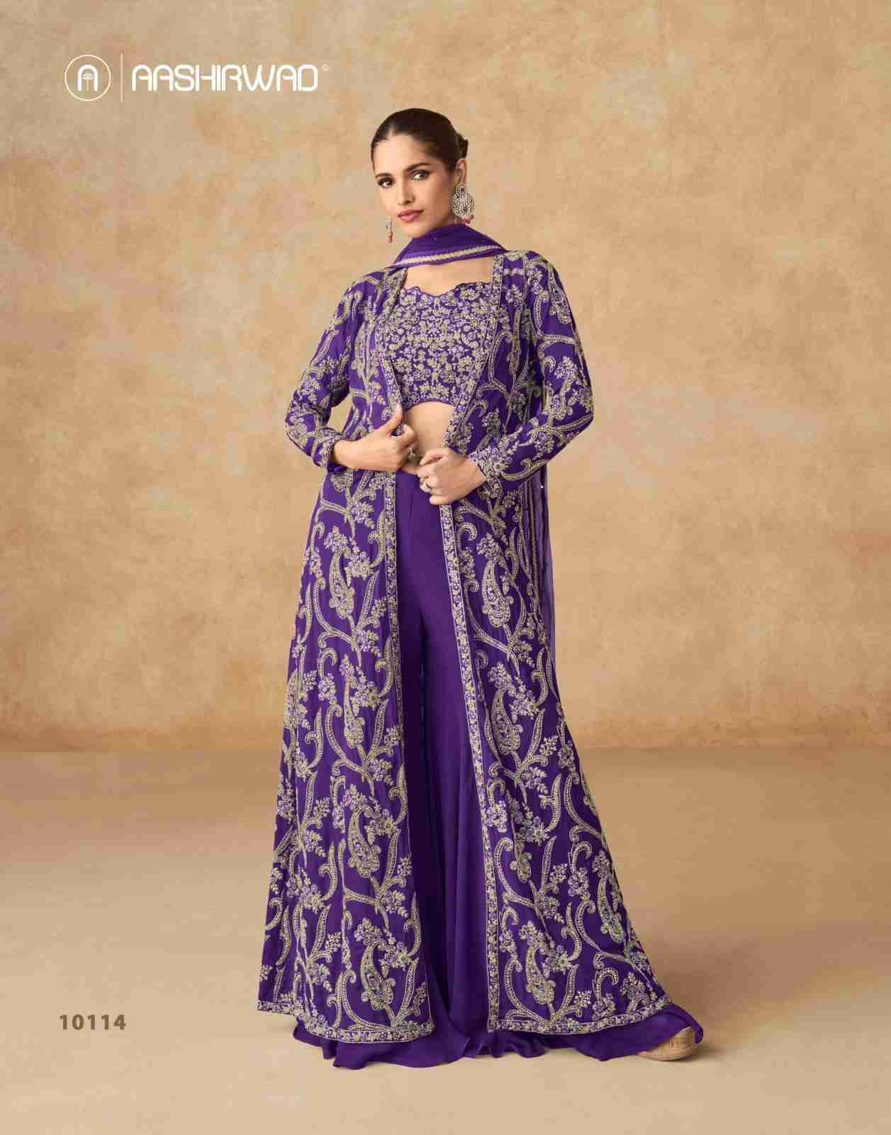 Purple By Aashirwad Creation 10114 To 10116 Series Designer Stylish Fancy Colorful Beautiful Party Wear & Ethnic Wear Collection Georgette Dresses With Jackets At Wholesale Price