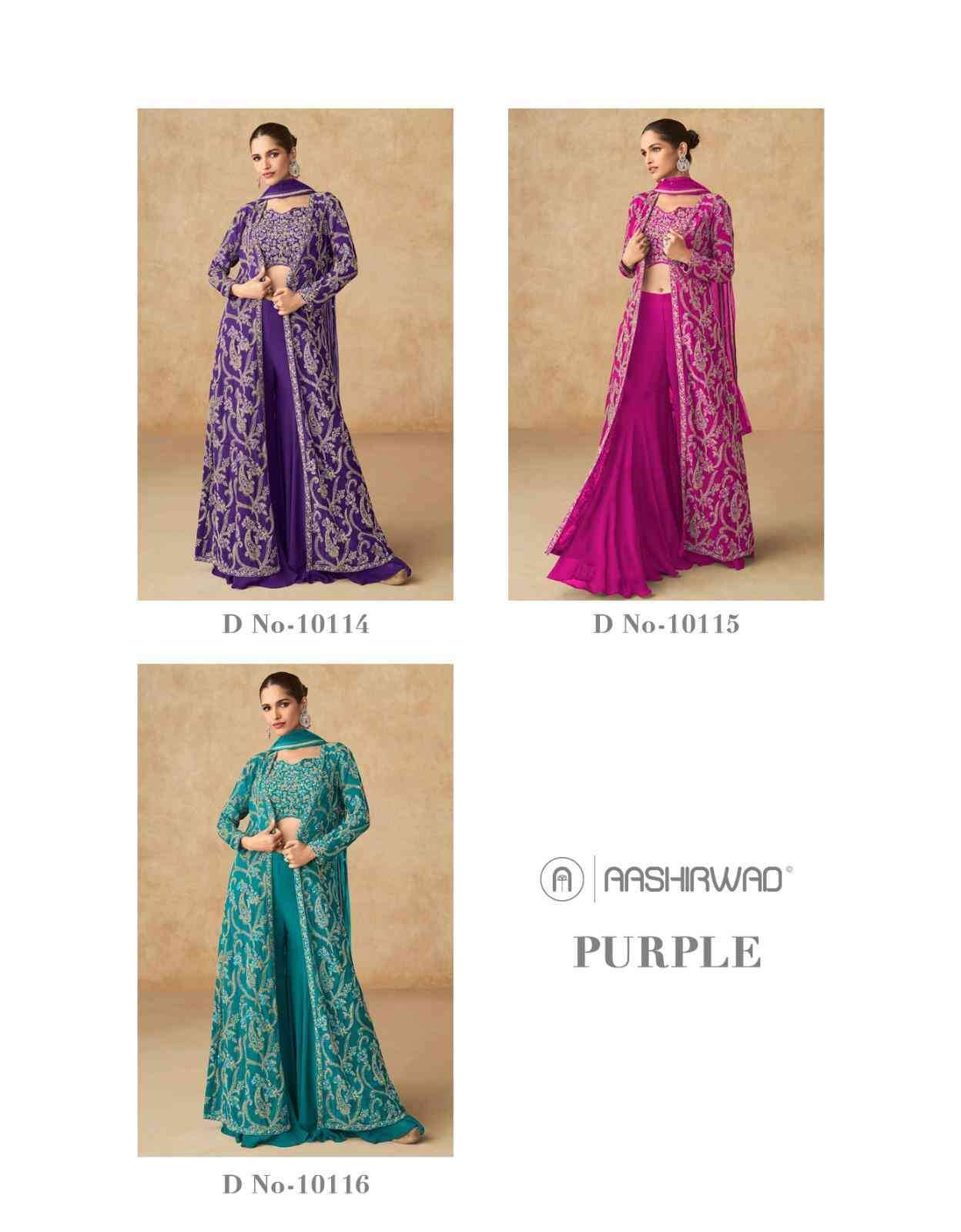 Purple By Aashirwad Creation 10114 To 10116 Series Designer Stylish Fancy Colorful Beautiful Party Wear & Ethnic Wear Collection Georgette Dresses With Jackets At Wholesale Price