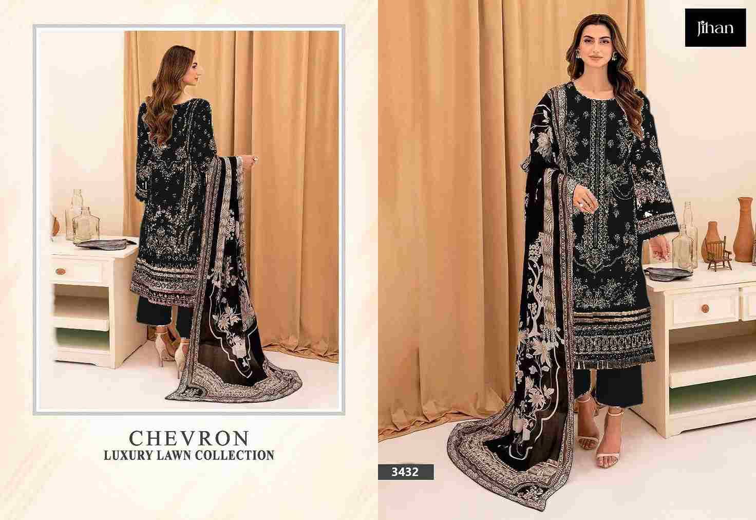 Chevron Luxury Lawn Collection By Jihan 3431 To 3433 Series Beautiful Pakistani Suits Colorful Stylish Fancy Casual Wear & Ethnic Wear Pure Lawn Cotton Embroidered Dresses At Wholesale Price