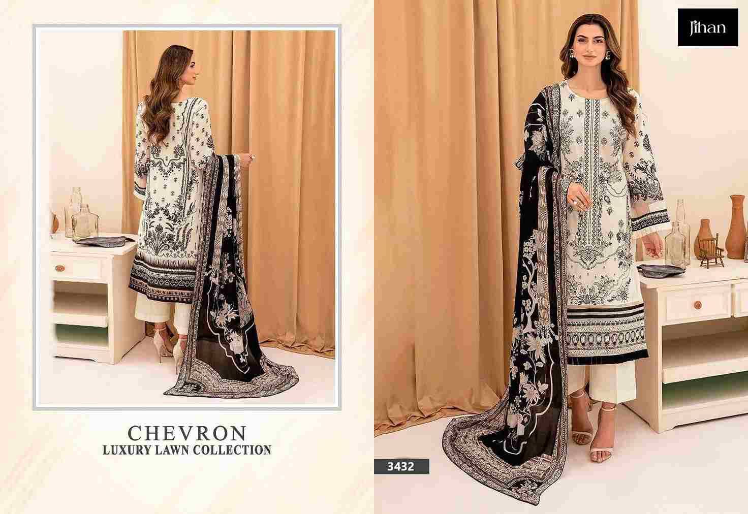 Chevron Luxury Lawn Collection By Jihan 3431 To 3433 Series Beautiful Pakistani Suits Colorful Stylish Fancy Casual Wear & Ethnic Wear Pure Lawn Cotton Embroidered Dresses At Wholesale Price