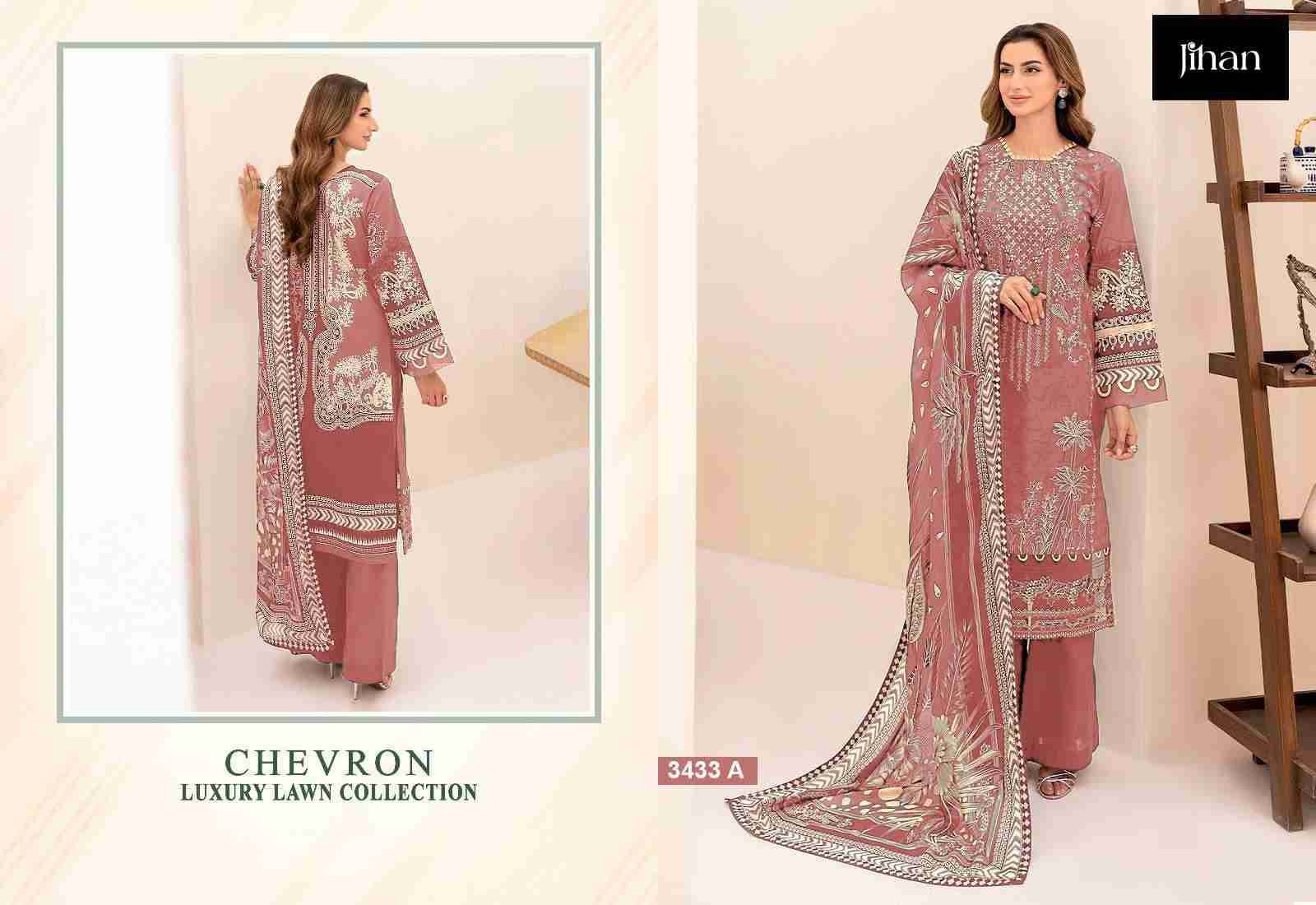 Chevron Luxury Lawn Collection By Jihan 3431 To 3433 Series Beautiful Pakistani Suits Colorful Stylish Fancy Casual Wear & Ethnic Wear Pure Lawn Cotton Embroidered Dresses At Wholesale Price