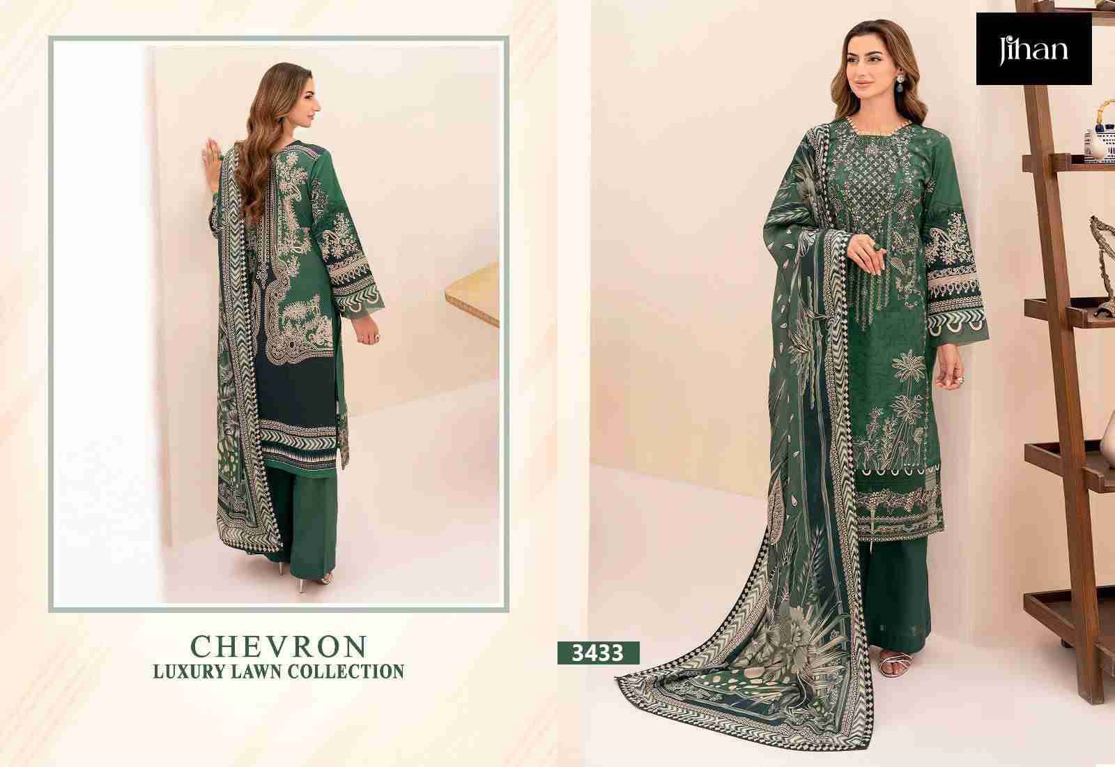 Chevron Luxury Lawn Collection By Jihan 3431 To 3433 Series Beautiful Pakistani Suits Colorful Stylish Fancy Casual Wear & Ethnic Wear Pure Lawn Cotton Embroidered Dresses At Wholesale Price