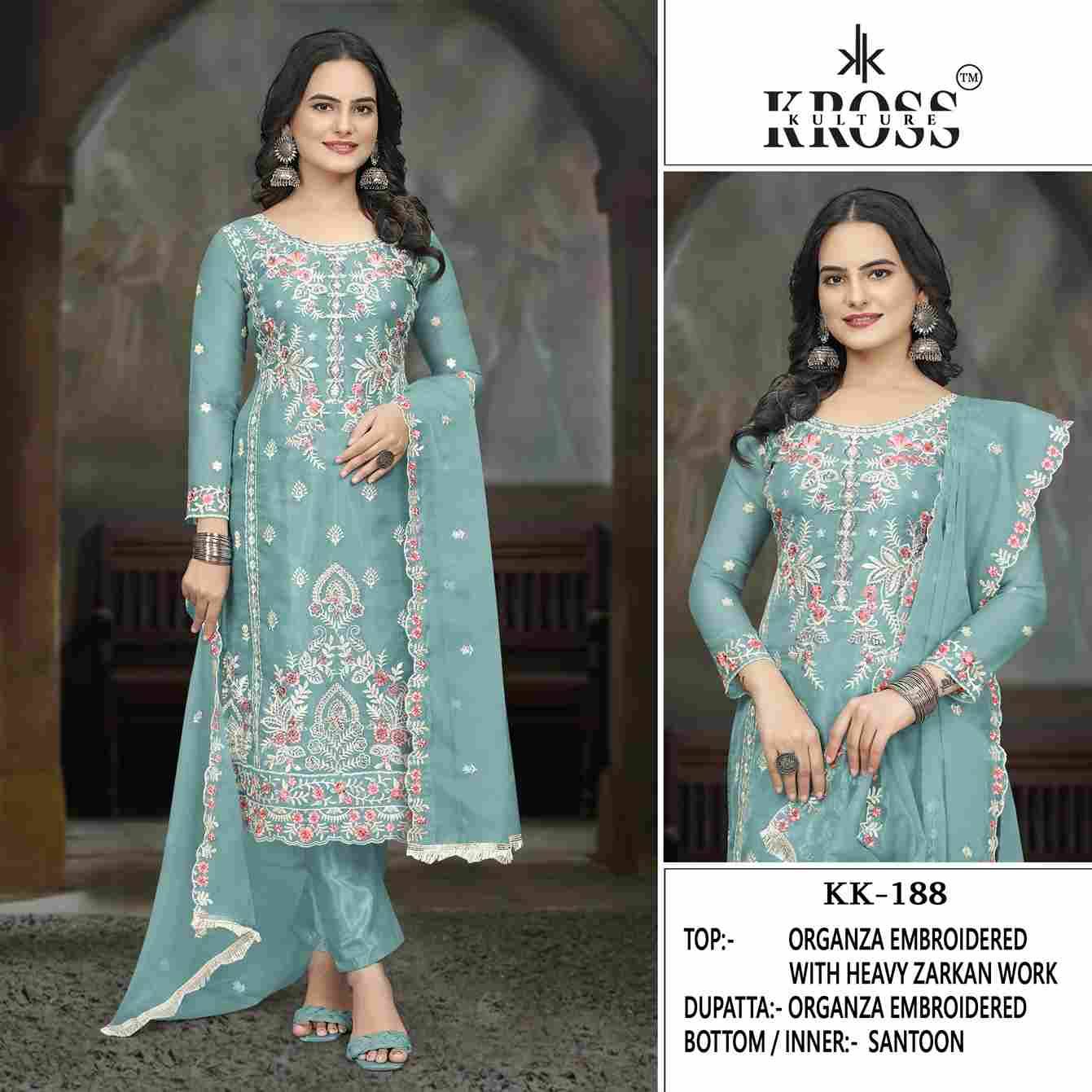 Kross Kulture Hit Design 188 Colours By Kross Kulture 188-A To 188-D Series Beautiful Pakistani Suits Colorful Stylish Fancy Casual Wear & Ethnic Wear Organza With Embroidered Dresses At Wholesale Price