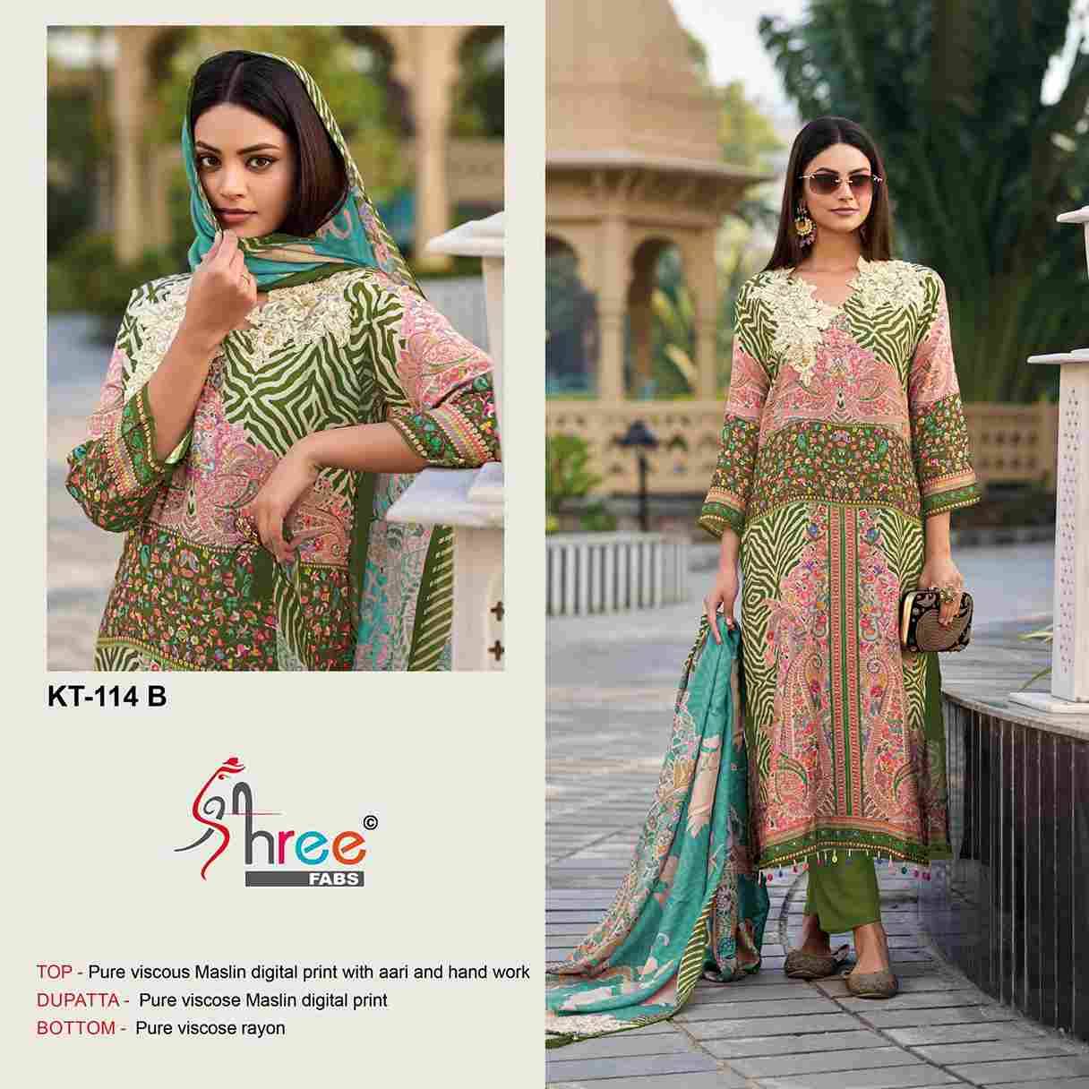 Shree Fabs Hit Design Kt-114 Colours By Shree Fabs Kt-114-A To Kt-114-D Series Designer Pakistani Suits Beautiful Fancy Stylish Colorful Party Wear & Occasional Wear Pure Muslin Embroidery Dresses At Wholesale Price