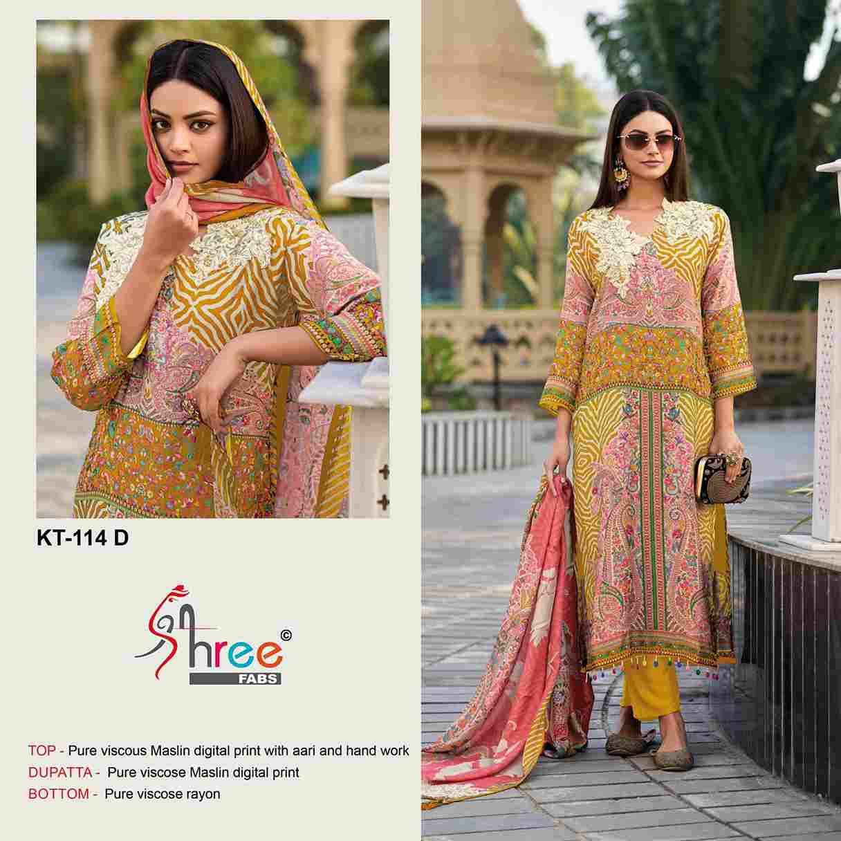 Shree Fabs Hit Design Kt-114 Colours By Shree Fabs Kt-114-A To Kt-114-D Series Designer Pakistani Suits Beautiful Fancy Stylish Colorful Party Wear & Occasional Wear Pure Muslin Embroidery Dresses At Wholesale Price