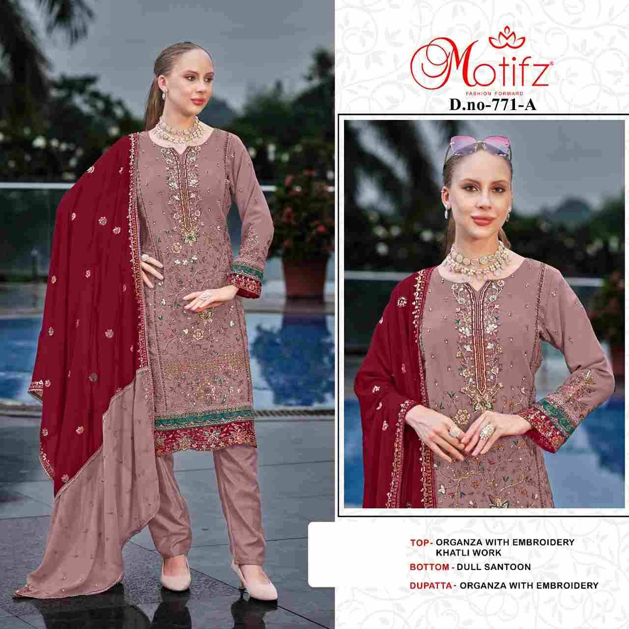 Motifz Hit Design 771 Colours By Motifz 771-A To 771-D Series Beautiful Pakistani Suits Colorful Stylish Fancy Casual Wear & Ethnic Wear Organza Dresses At Wholesale Price