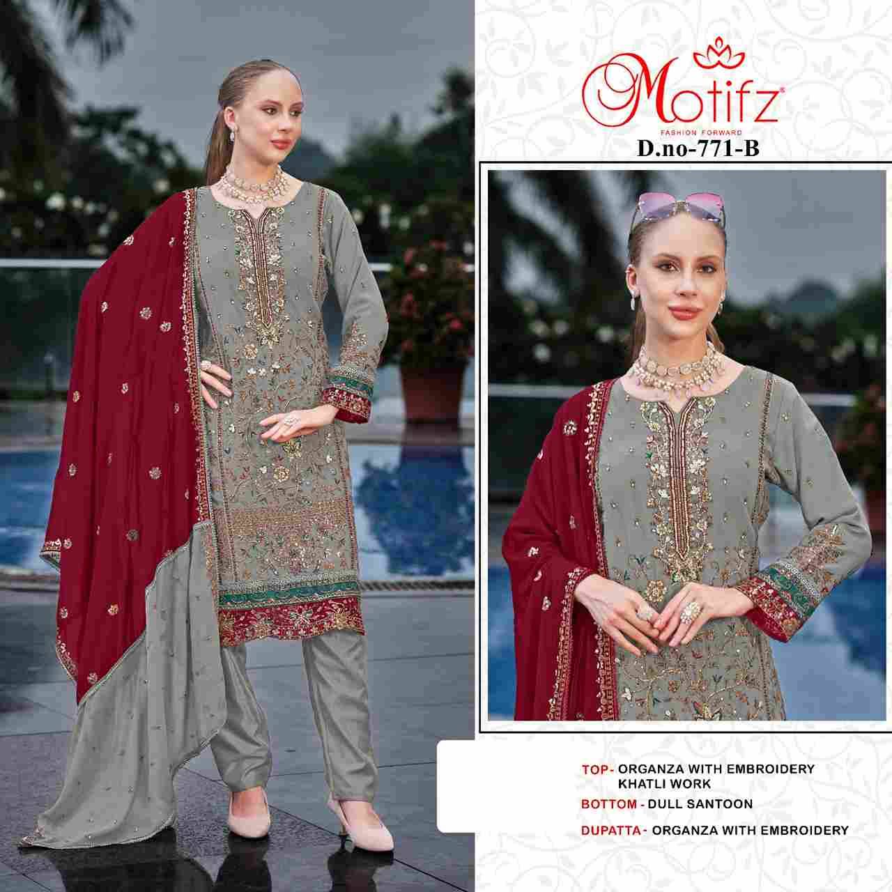 Motifz Hit Design 771 Colours By Motifz 771-A To 771-D Series Beautiful Pakistani Suits Colorful Stylish Fancy Casual Wear & Ethnic Wear Organza Dresses At Wholesale Price