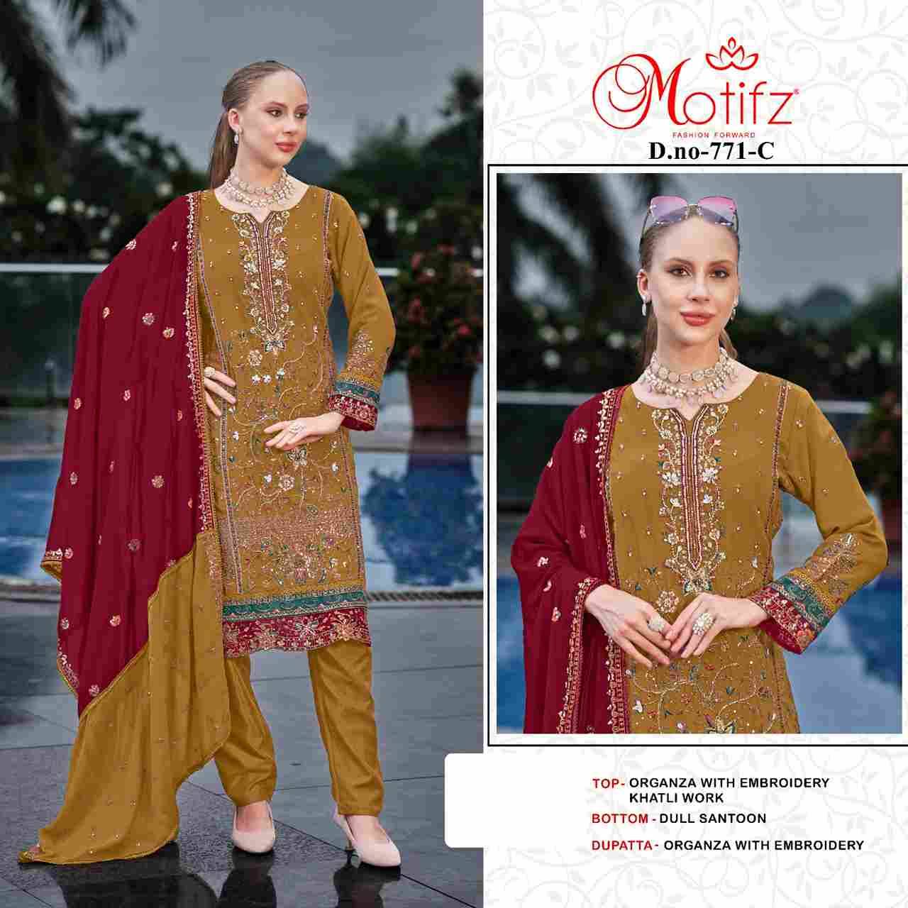 Motifz Hit Design 771 Colours By Motifz 771-A To 771-D Series Beautiful Pakistani Suits Colorful Stylish Fancy Casual Wear & Ethnic Wear Organza Dresses At Wholesale Price