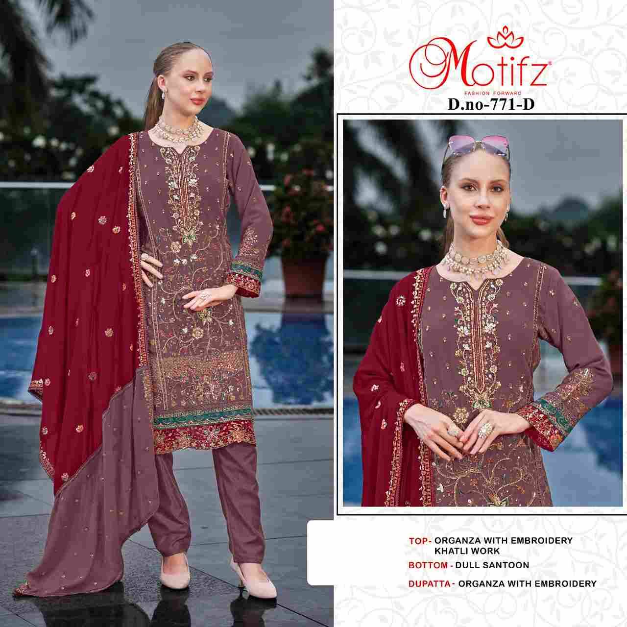 Motifz Hit Design 771 Colours By Motifz 771-A To 771-D Series Beautiful Pakistani Suits Colorful Stylish Fancy Casual Wear & Ethnic Wear Organza Dresses At Wholesale Price