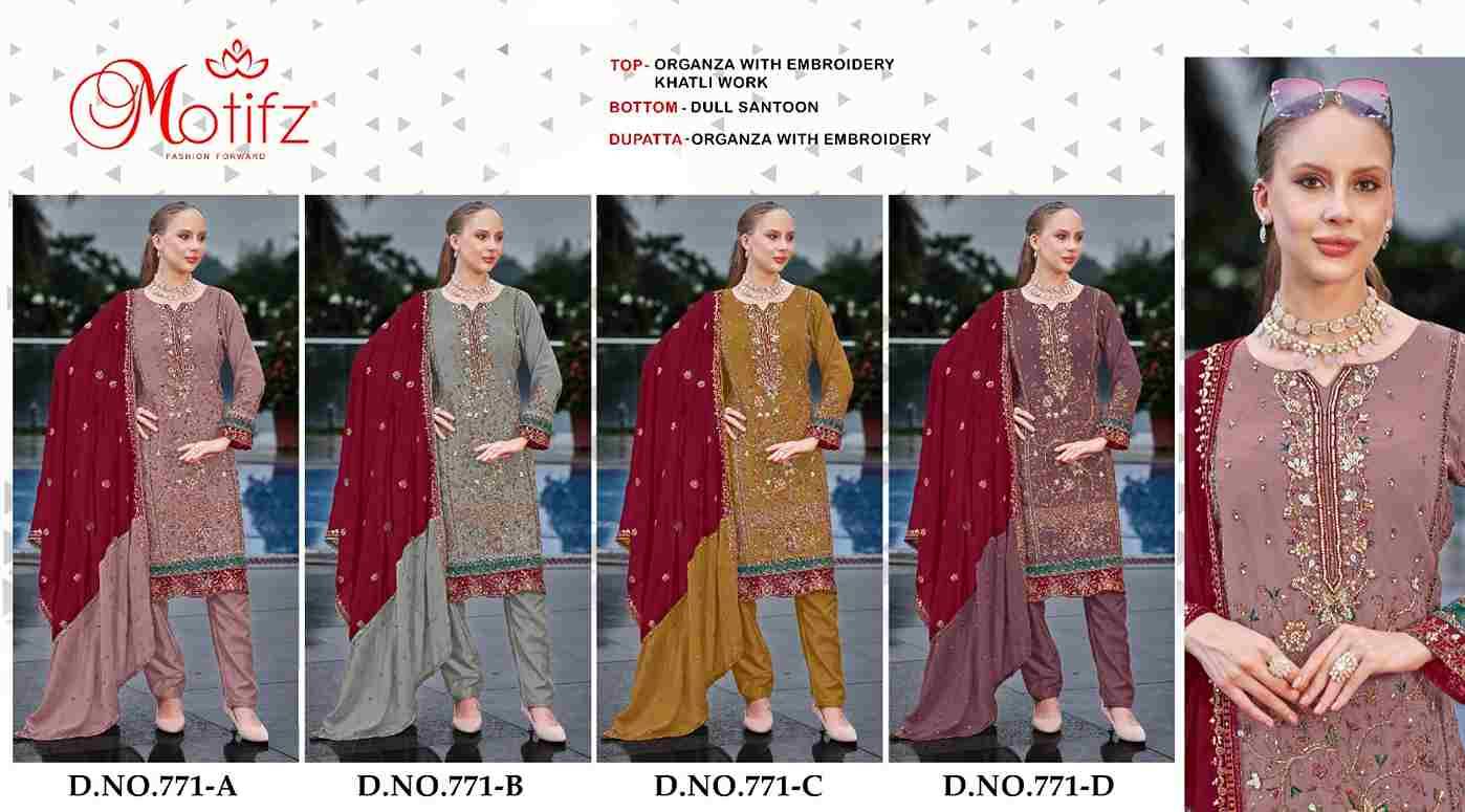 Motifz Hit Design 771 Colours By Motifz 771-A To 771-D Series Beautiful Pakistani Suits Colorful Stylish Fancy Casual Wear & Ethnic Wear Organza Dresses At Wholesale Price