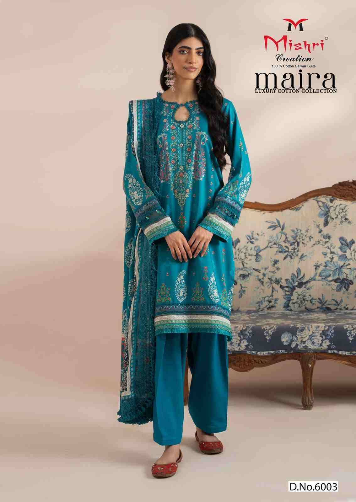 Maira By Mishri 6001 To 6006 Series Beautiful Suits Stylish Colorful Fancy Casual Wear & Ethnic Wear Heavy Cotton Print Dresses At Wholesale Price