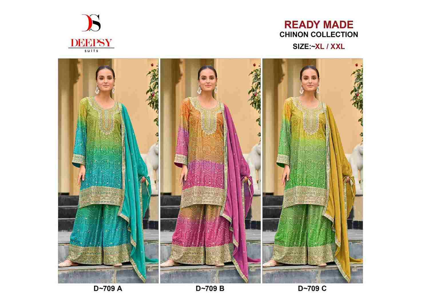 Deepsy Hit Design 709 Colours By Deepsy Suits 709-A To 709-C Series Designer Pakistani Suits Collection Beautiful Stylish Fancy Colorful Party Wear & Occasional Wear Pure Chinnon Dresses At Wholesale Price