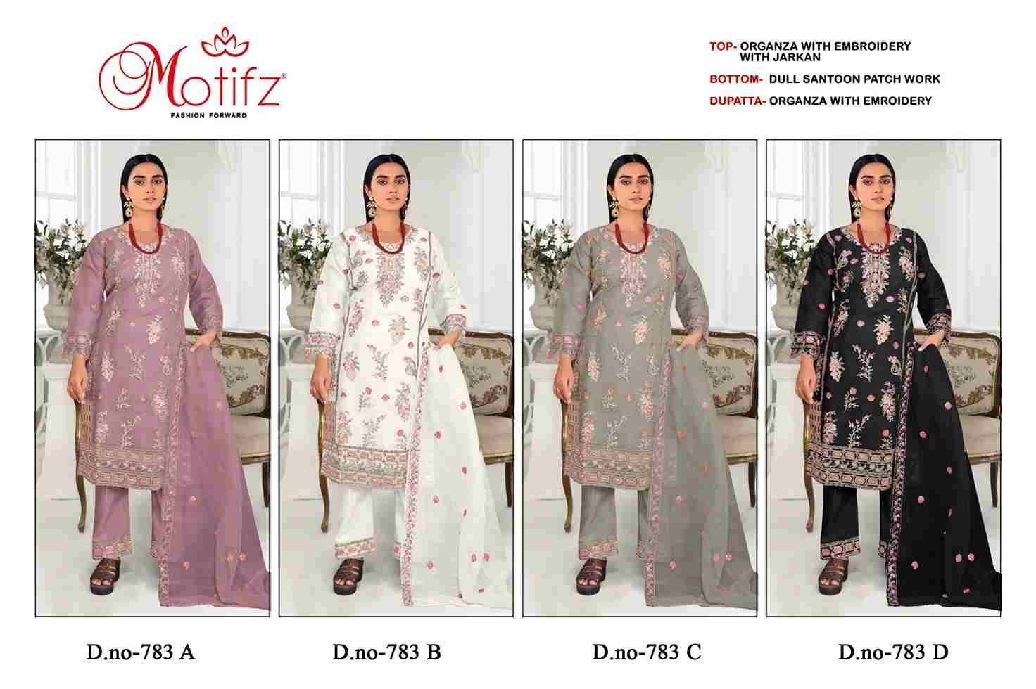 Motifz Hit Design 783 Colours By Motifz 783-A To 783-D Series Beautiful Pakistani Suits Colorful Stylish Fancy Casual Wear & Ethnic Wear Organza Dresses At Wholesale Price