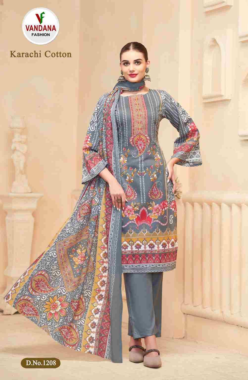 Karachi Cotton Vol-12 By Vandana Fashion 1201 To 1208 Series Beautiful Festive Suits Stylish Fancy Colorful Casual Wear & Ethnic Wear Cotton Print Dresses At Wholesale Price