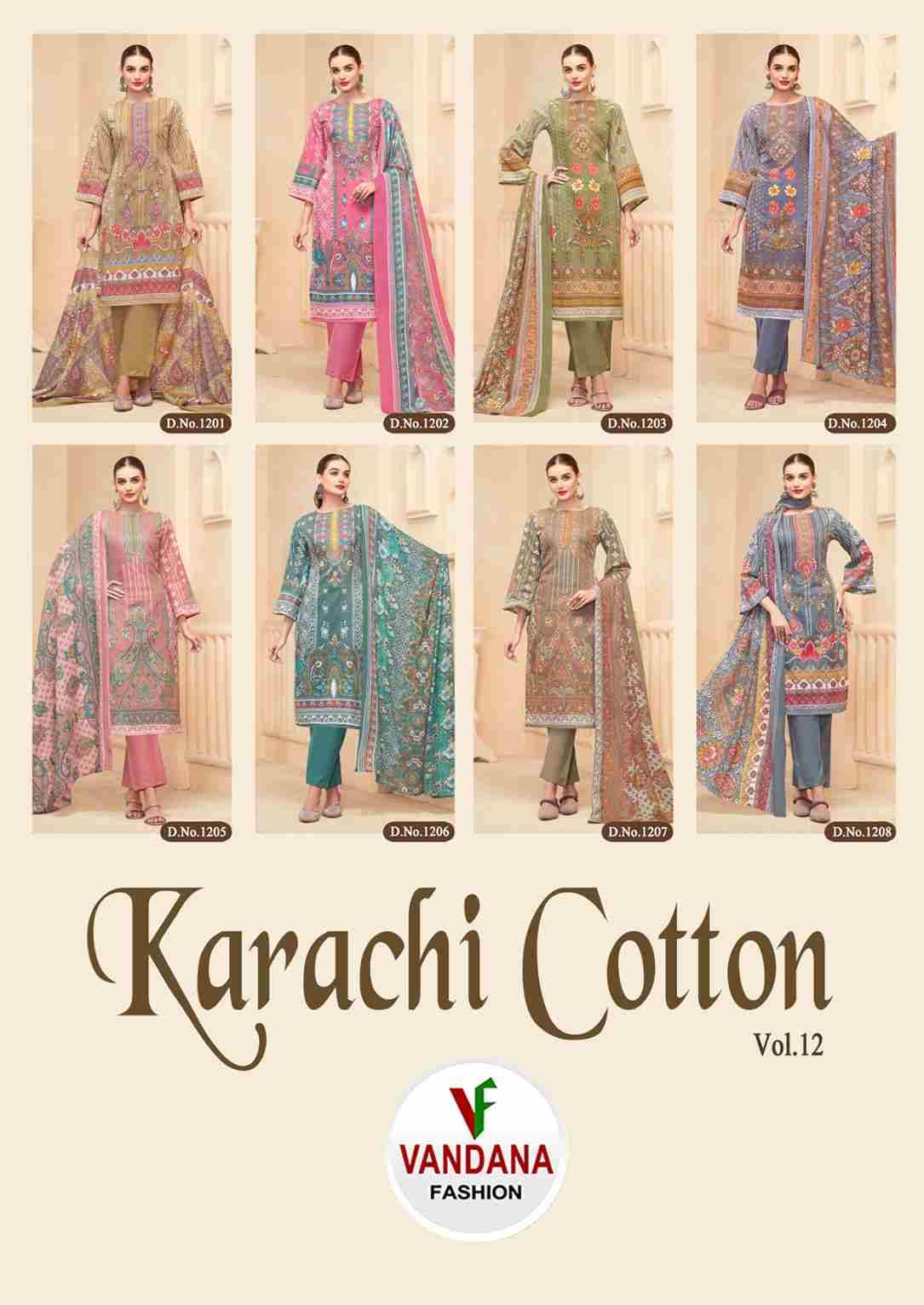 Karachi Cotton Vol-12 By Vandana Fashion 1201 To 1208 Series Beautiful Festive Suits Stylish Fancy Colorful Casual Wear & Ethnic Wear Cotton Print Dresses At Wholesale Price