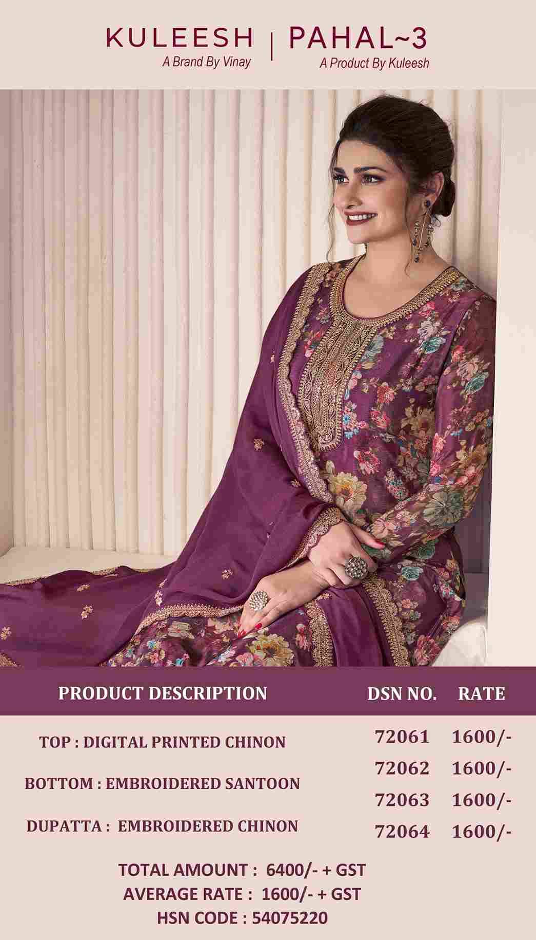 Pahal Vol-3 By Vinay Fashion 72061 To 72064 Series Designer Festive Suits Collection Beautiful Stylish Fancy Colorful Party Wear & Occasional Wear Chinnon Dresses At Wholesale Price