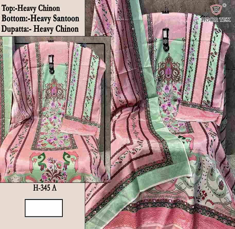 Hoor Tex Hit Design H-345 Colours By Hoor Tex H-345-A To H-345-D Series Designer Festive Pakistani Suits Collection Beautiful Stylish Fancy Colorful Party Wear & Occasional Wear Heavy Chinnon With Embroidered Dresses At Wholesale Price