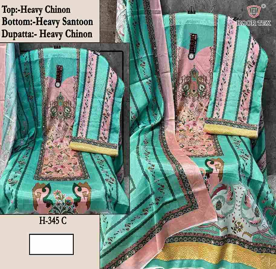 Hoor Tex Hit Design H-345 Colours By Hoor Tex H-345-A To H-345-D Series Designer Festive Pakistani Suits Collection Beautiful Stylish Fancy Colorful Party Wear & Occasional Wear Heavy Chinnon With Embroidered Dresses At Wholesale Price