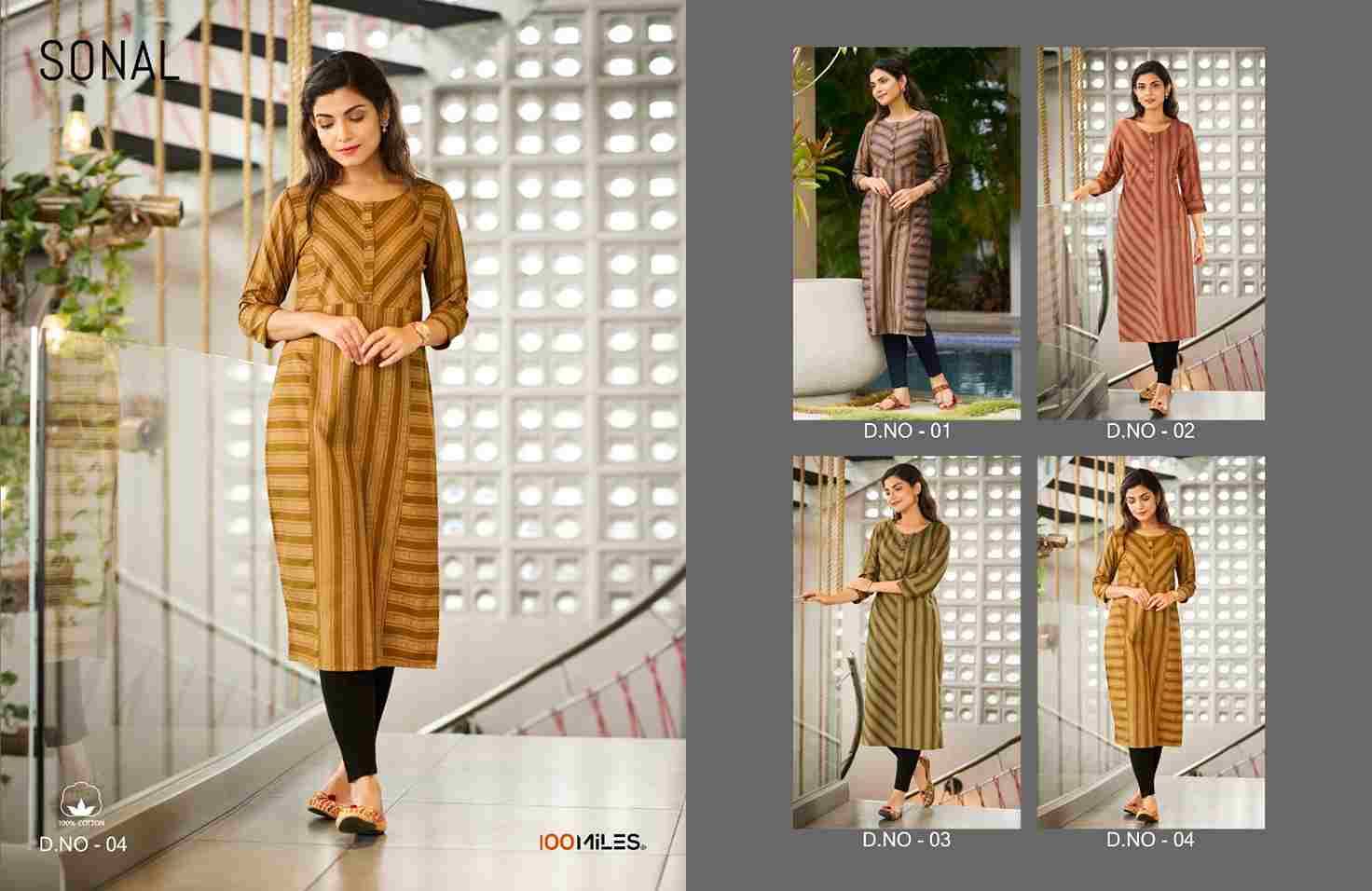 Sonal By 100 Miles 01 To 04 Series Designer Stylish Fancy Colorful Beautiful Party Wear & Ethnic Wear Collection Pure Cotton Kurtis At Wholesale Price