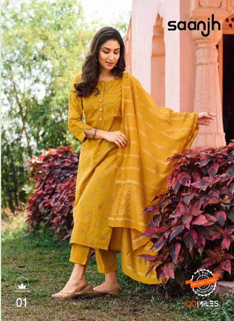 Saanjh By 100 Miles 01 To 04 Series Designer Festive Suits Beautiful Fancy Colorful Stylish Party Wear & Occasional Wear Pure Cotton Dresses At Wholesale Price